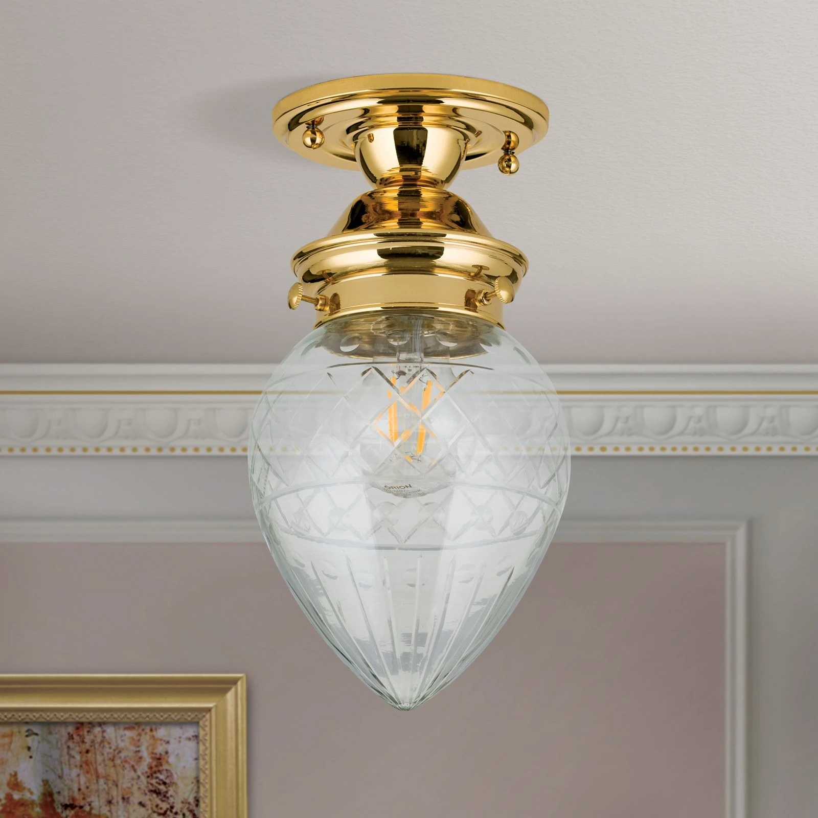 Plafonska lampa BUDAPEST, 24-karatno pozlaćena, prozirno brušeno staklo, 15 cm - 3