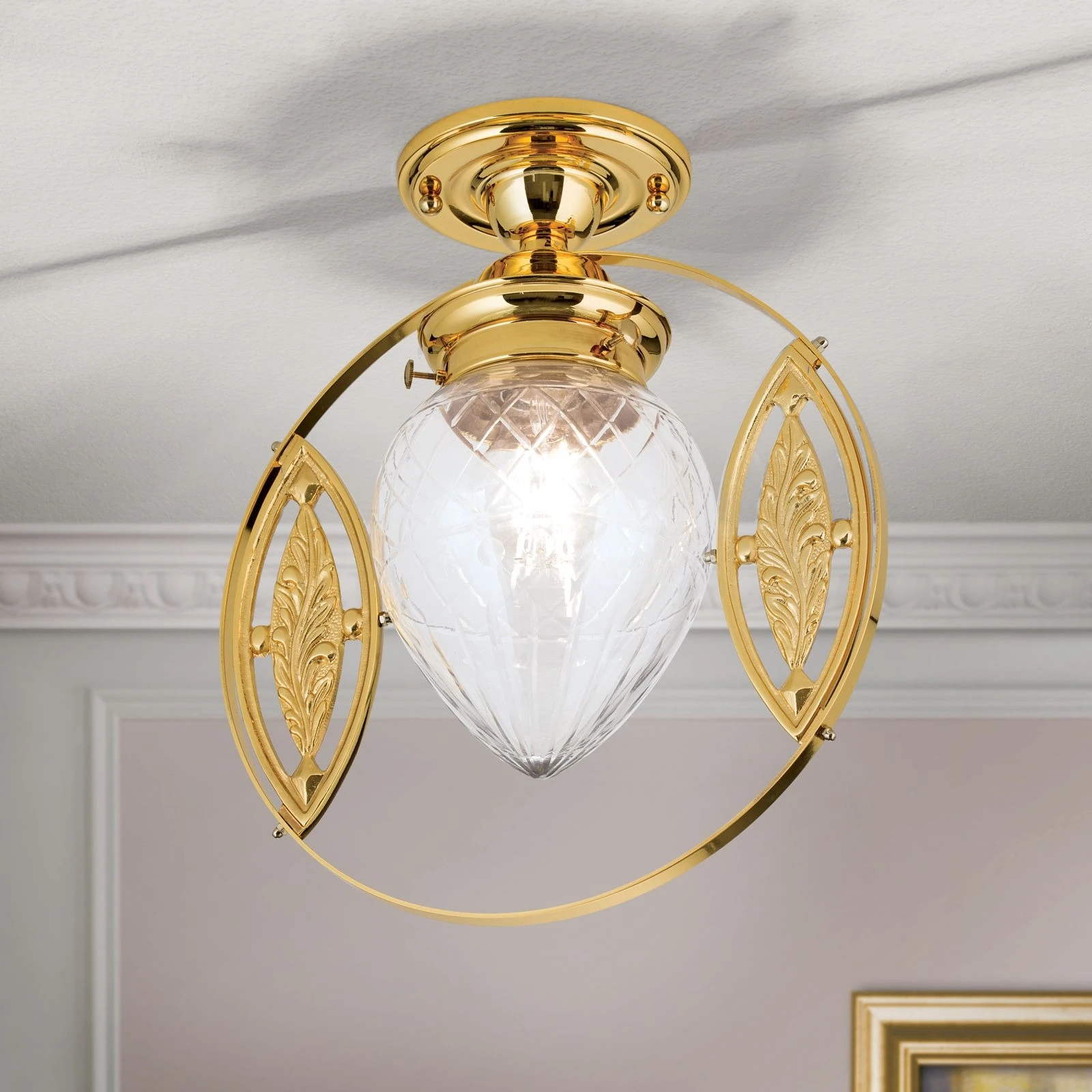 Plafonska lampa BUDAPEST, 24-karatno pozlaćena, prozirno brušeno staklo, 25 cm - 2