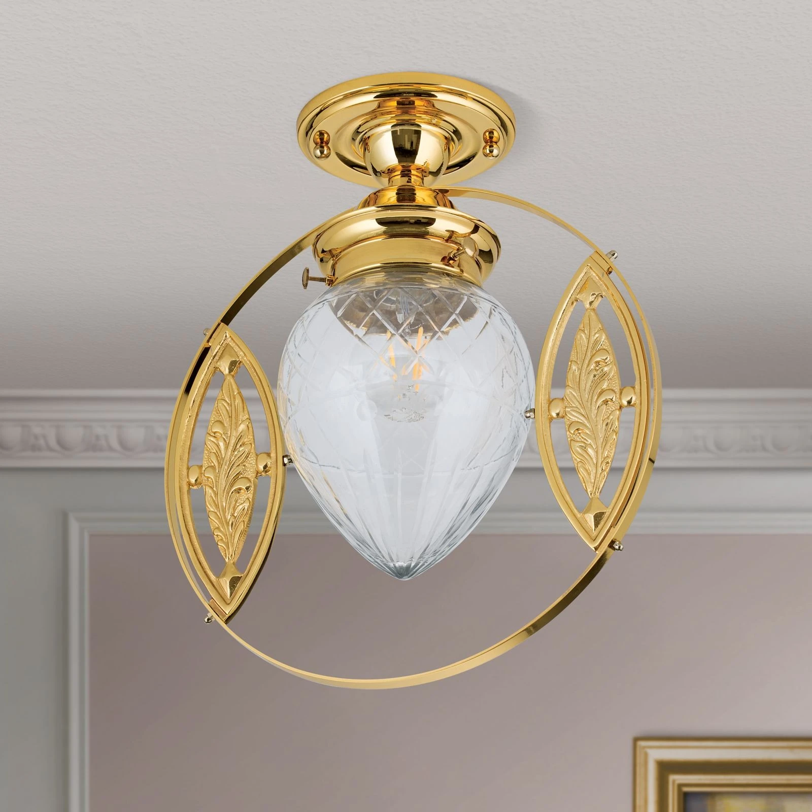 Plafonska lampa BUDAPEST, 24-karatno pozlaćena, prozirno brušeno staklo, 25 cm - 3