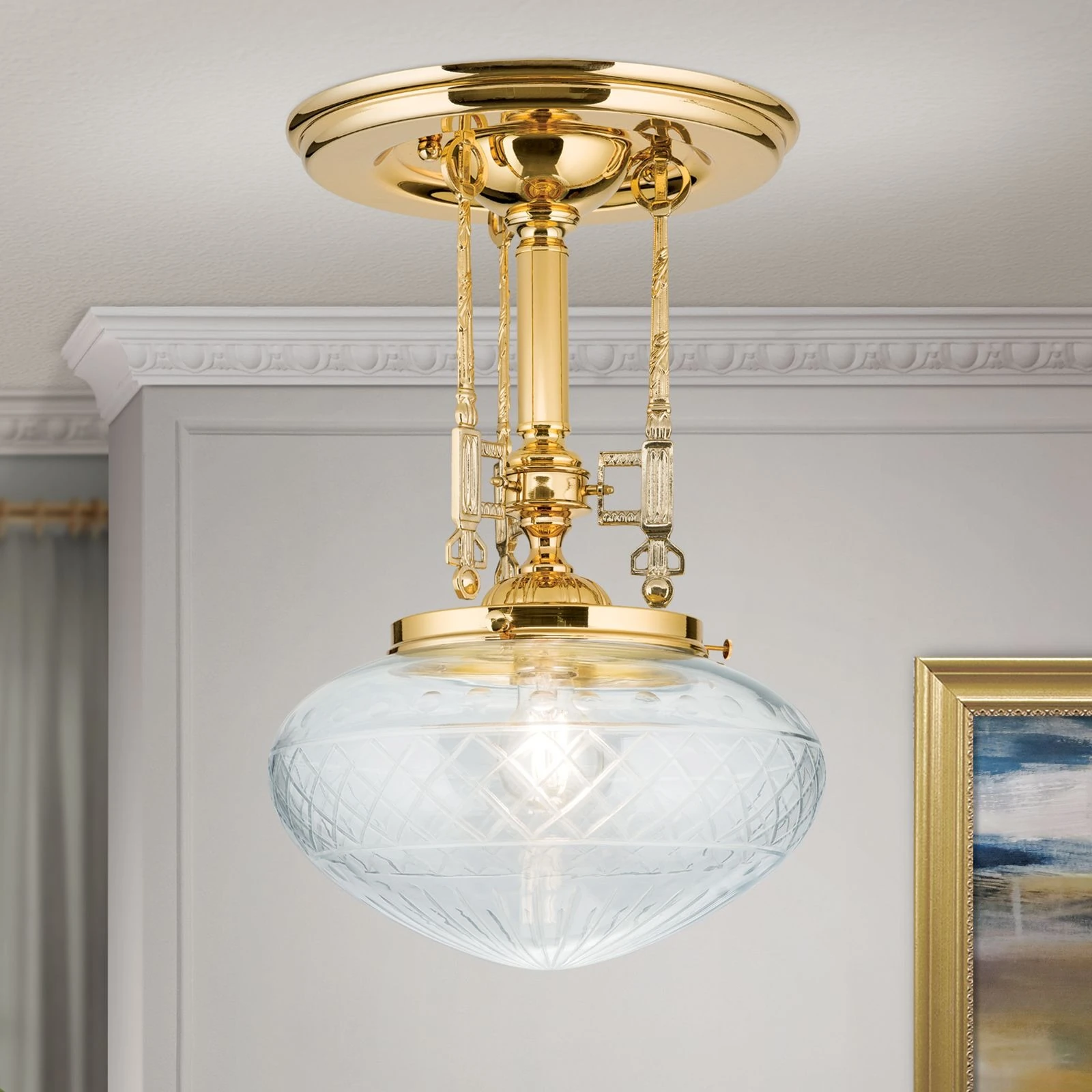 Plafonska lampa BUDAPEST, 24-karatno pozlaćena, prozirno brušeno staklo, 30 cm - 1