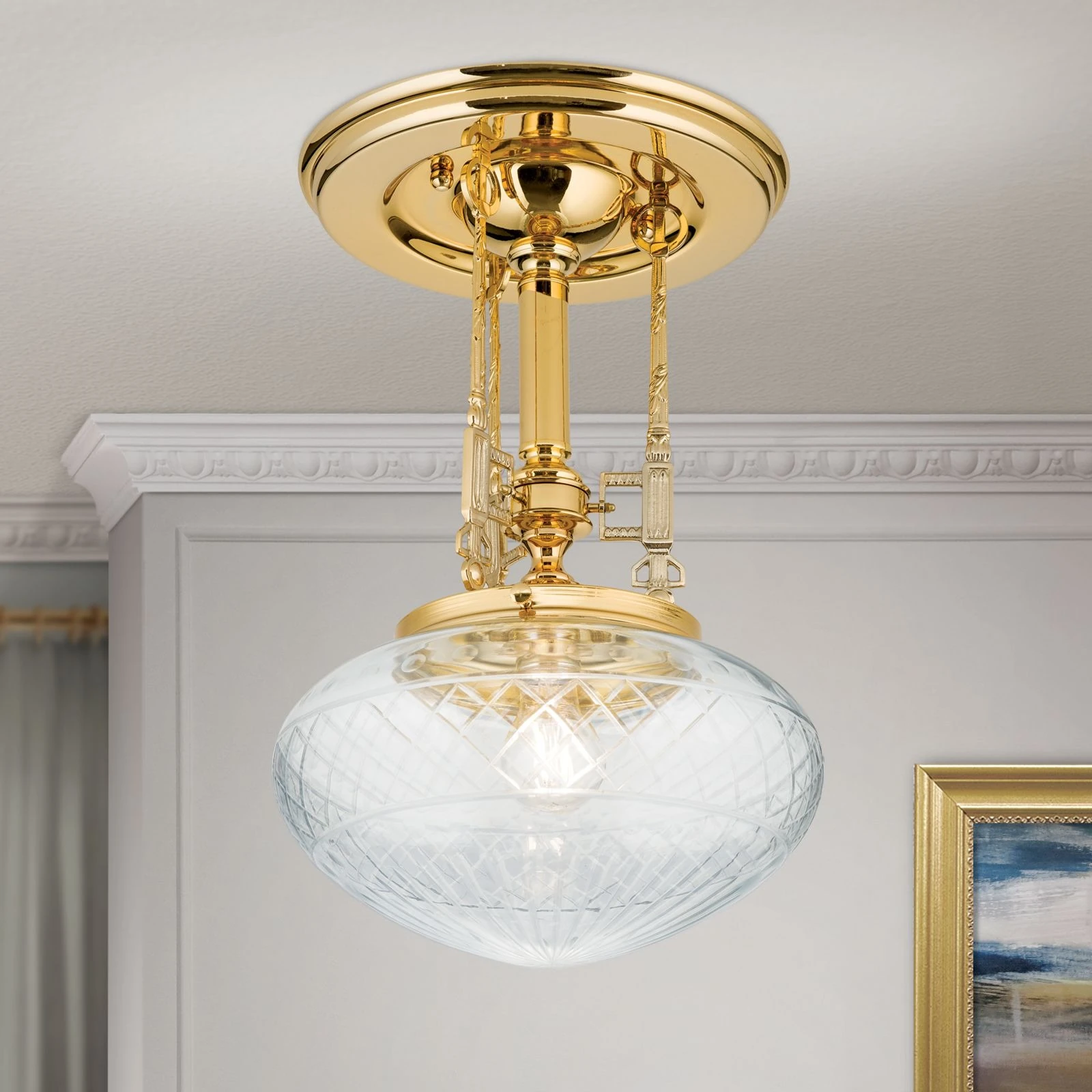 Plafonska lampa BUDAPEST, 24-karatno pozlaćena, prozirno brušeno staklo, 30 cm - 2