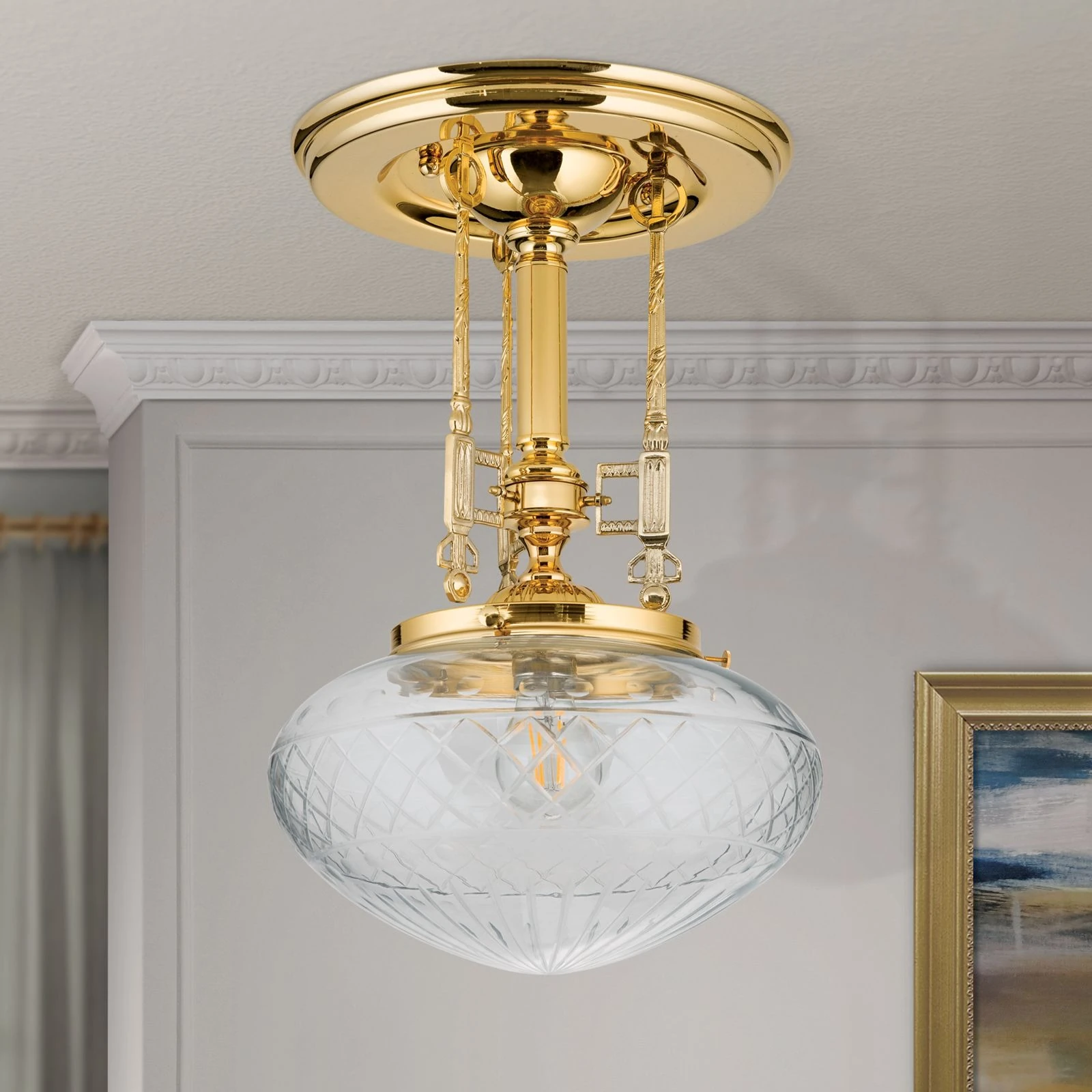 Plafonska lampa BUDAPEST, 24-karatno pozlaćena, prozirno brušeno staklo, 30 cm - 3