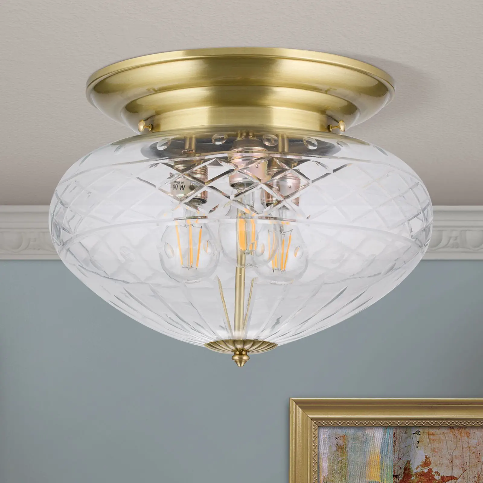 Plafonska lampa ADELE, bronzana završna obrada, sa providnim brušenim staklom, 40 cm - 3