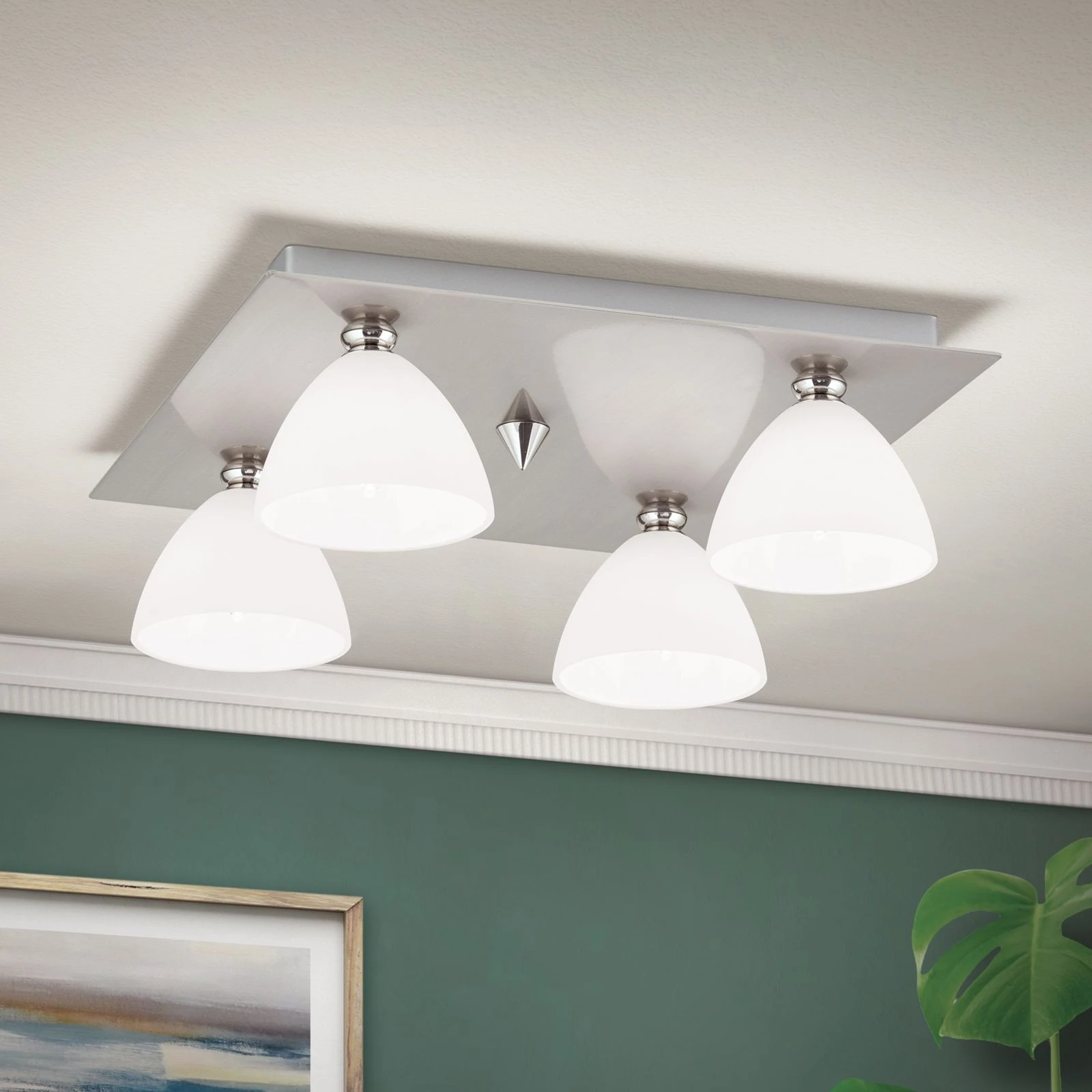 Plafonska lampa OPALDESIGN, 4 izvora svetla, saten hrom, opal staklo - 1