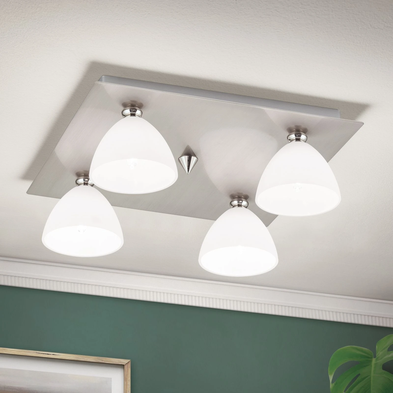 Plafonska lampa OPALDESIGN, 4 izvora svetla, saten hrom, opal staklo - 2