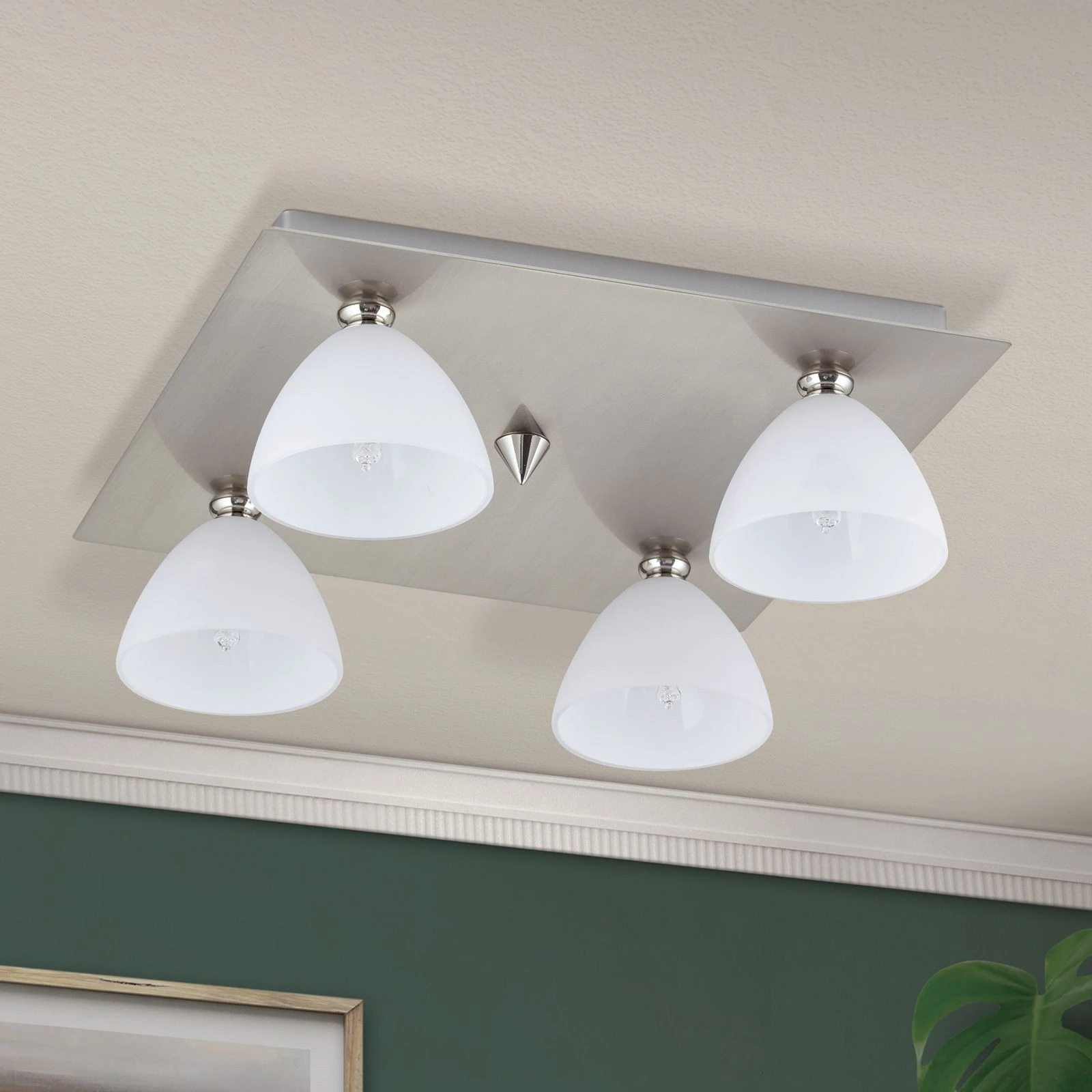 Plafonska lampa OPALDESIGN, 4 izvora svetla, saten hrom, opal staklo - 3