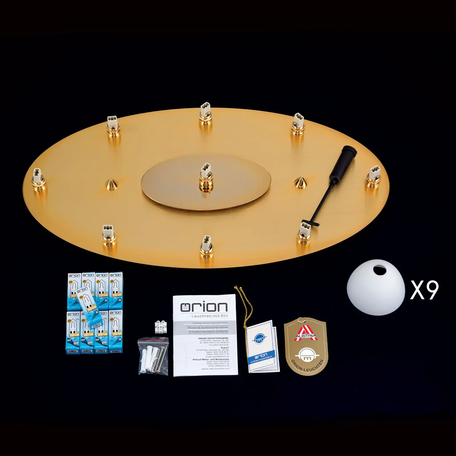 Plafonska lampa OPALDESIGN, 9 izvora svetla, mat zlato, sa opalnim staklom - 8