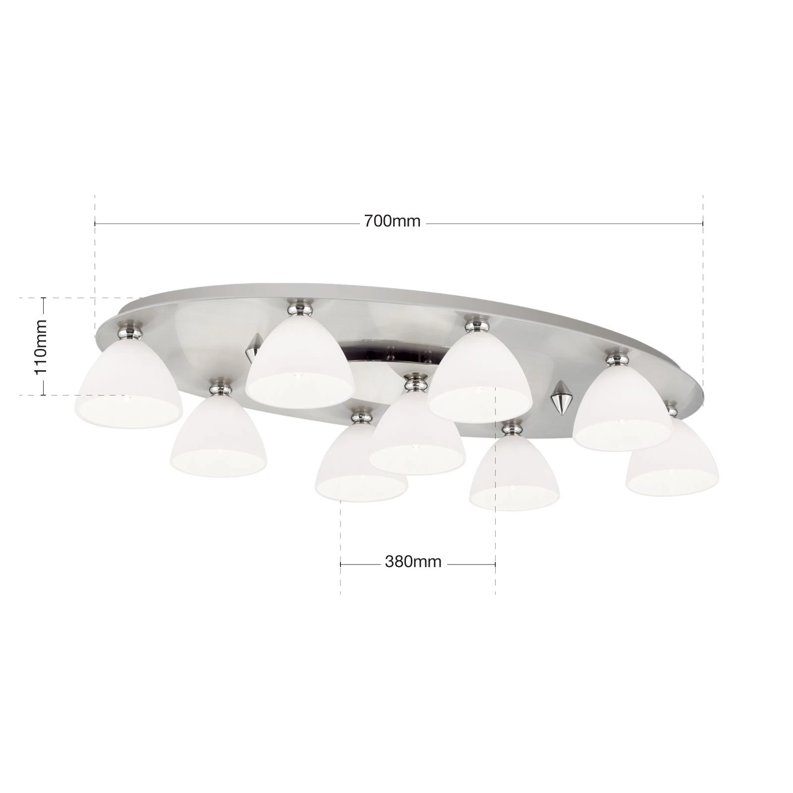 Plafonska lampa OPALDESIGN, 9 izvora svetla, saten hrom, opal staklo - 7