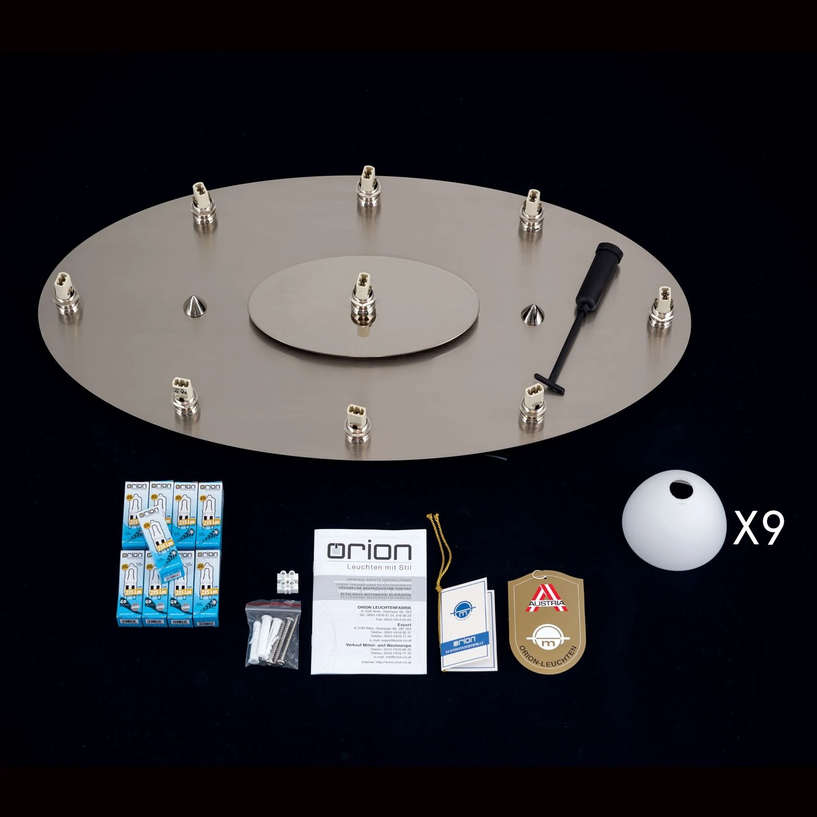 Plafonska lampa OPALDESIGN, 9 izvora svetla, saten hrom, opal staklo - 8