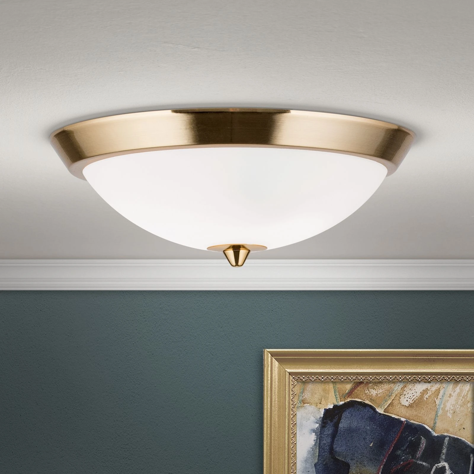 Plafonska lampa OPALDESIGN, mat zlatna, opal mat staklo, Ø 24 cm - 2