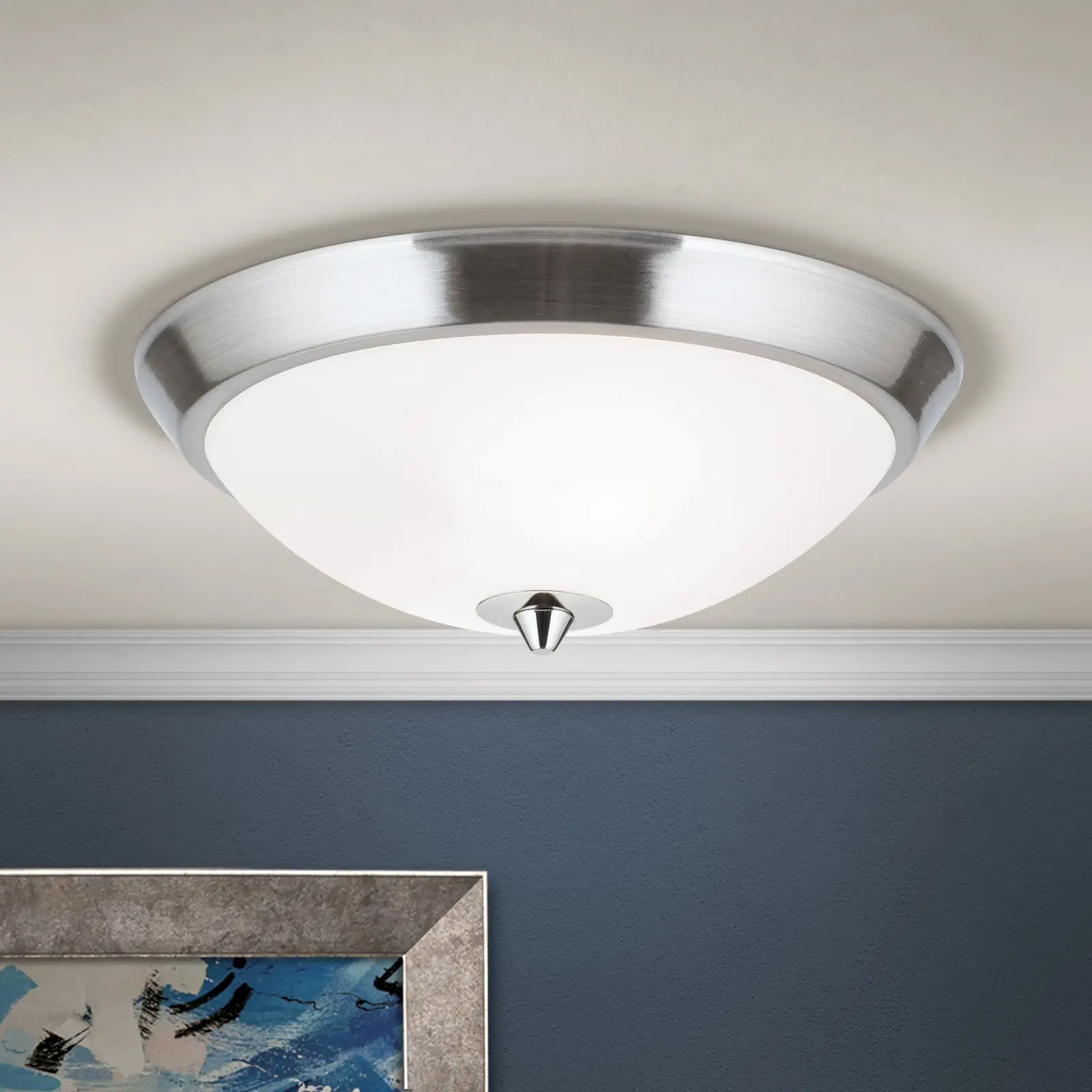 Plafonska lampa OPALDESIGN, satinirana, sa opal-mat staklom, Ø 24 cm - 1