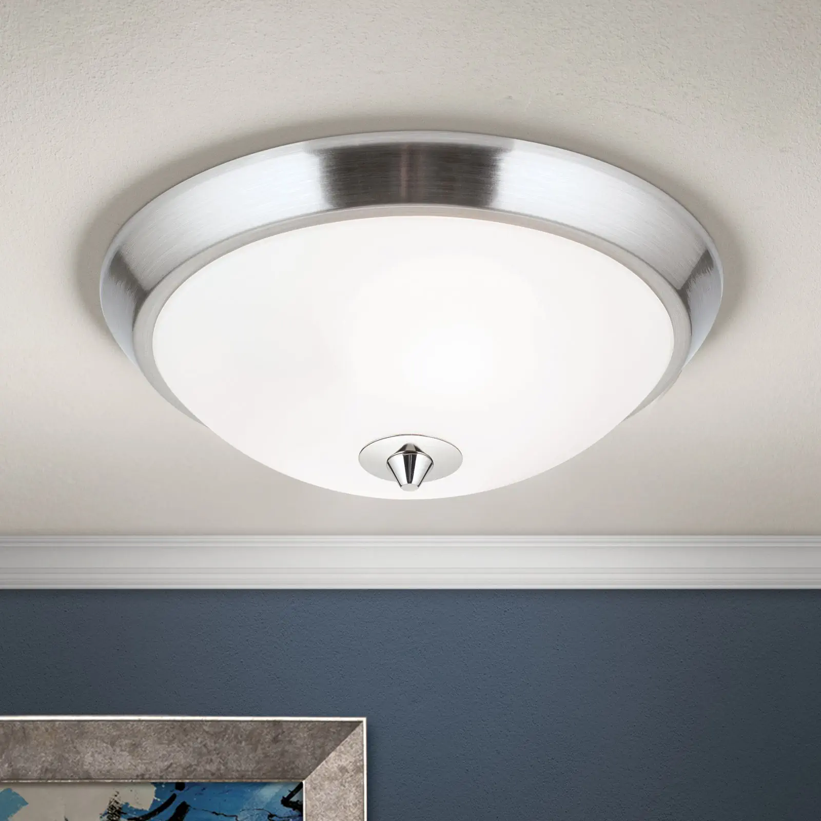 Plafonska lampa OPALDESIGN, satinirana, sa opal-mat staklom, Ø 24 cm - 2