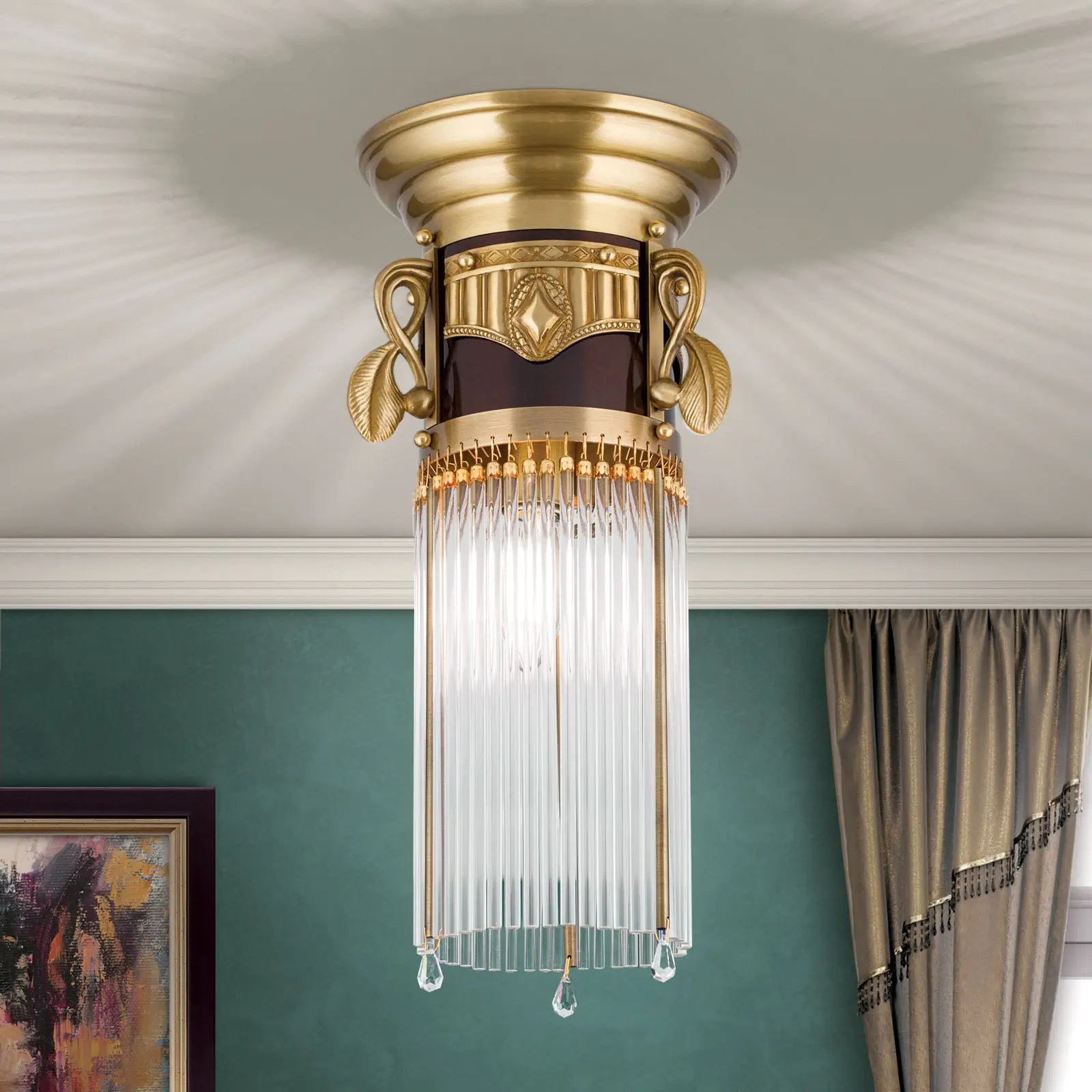 Plafonska lampa ADELE, antik mesing, sa staklenim štapićima, Ø 18 cm - 1