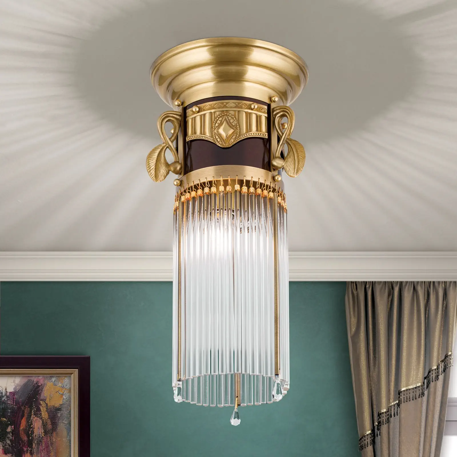 Plafonska lampa ADELE, antik mesing, sa staklenim štapićima, Ø 18 cm - 2