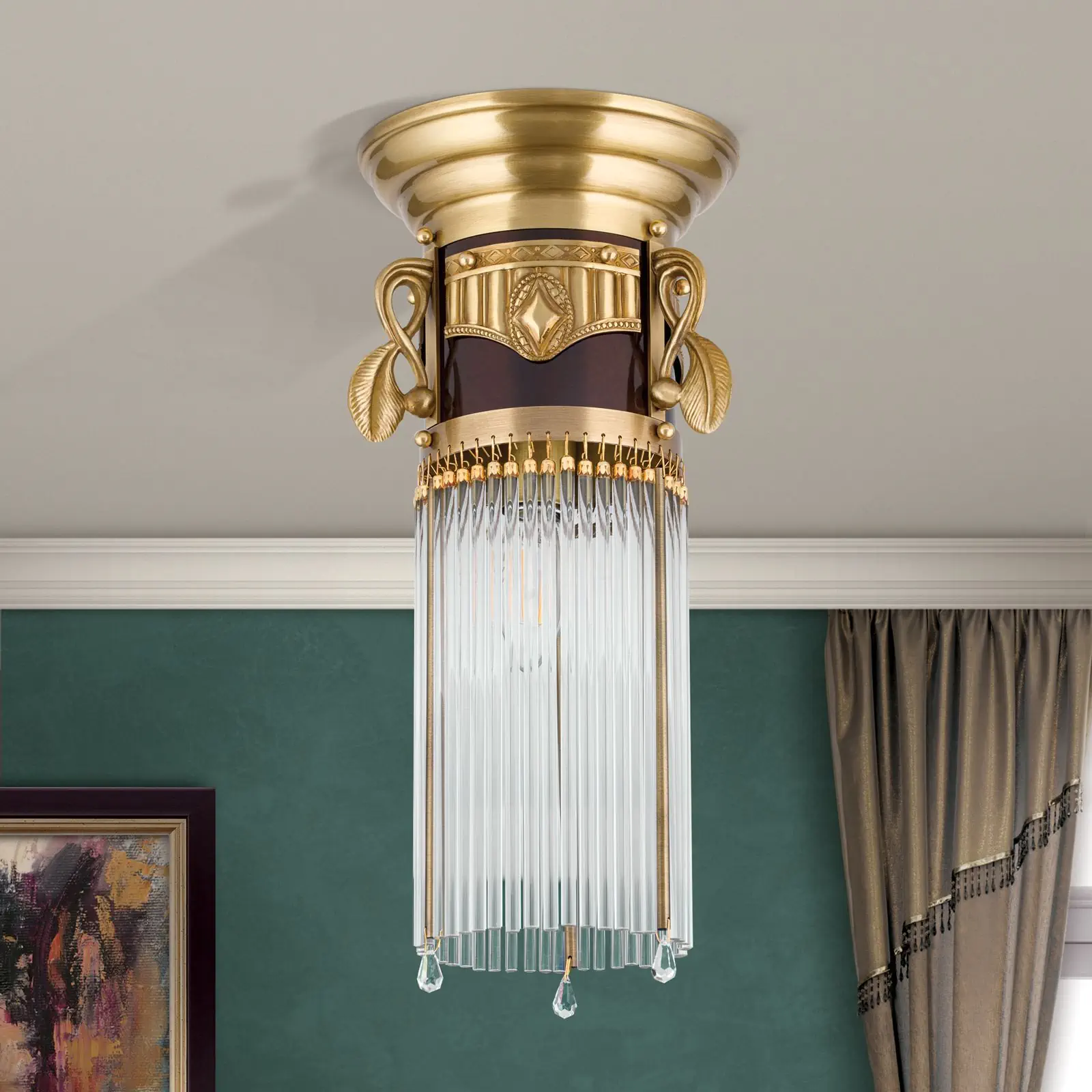 Plafonska lampa ADELE, antik mesing, sa staklenim štapićima, Ø 18 cm - 3