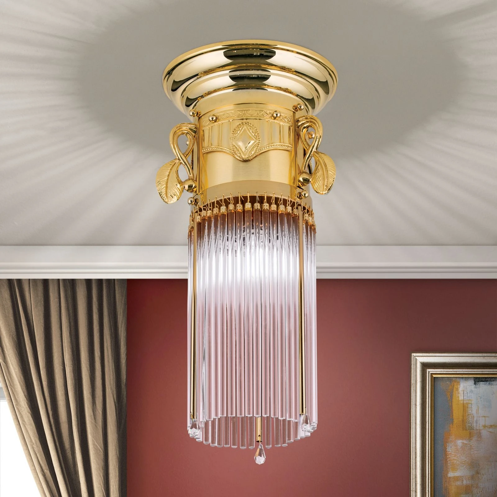 Plafonska lampa ADELE, 24-karatno pozlaćena, kristalni stakleni štapići, Ø 18 cm - 2