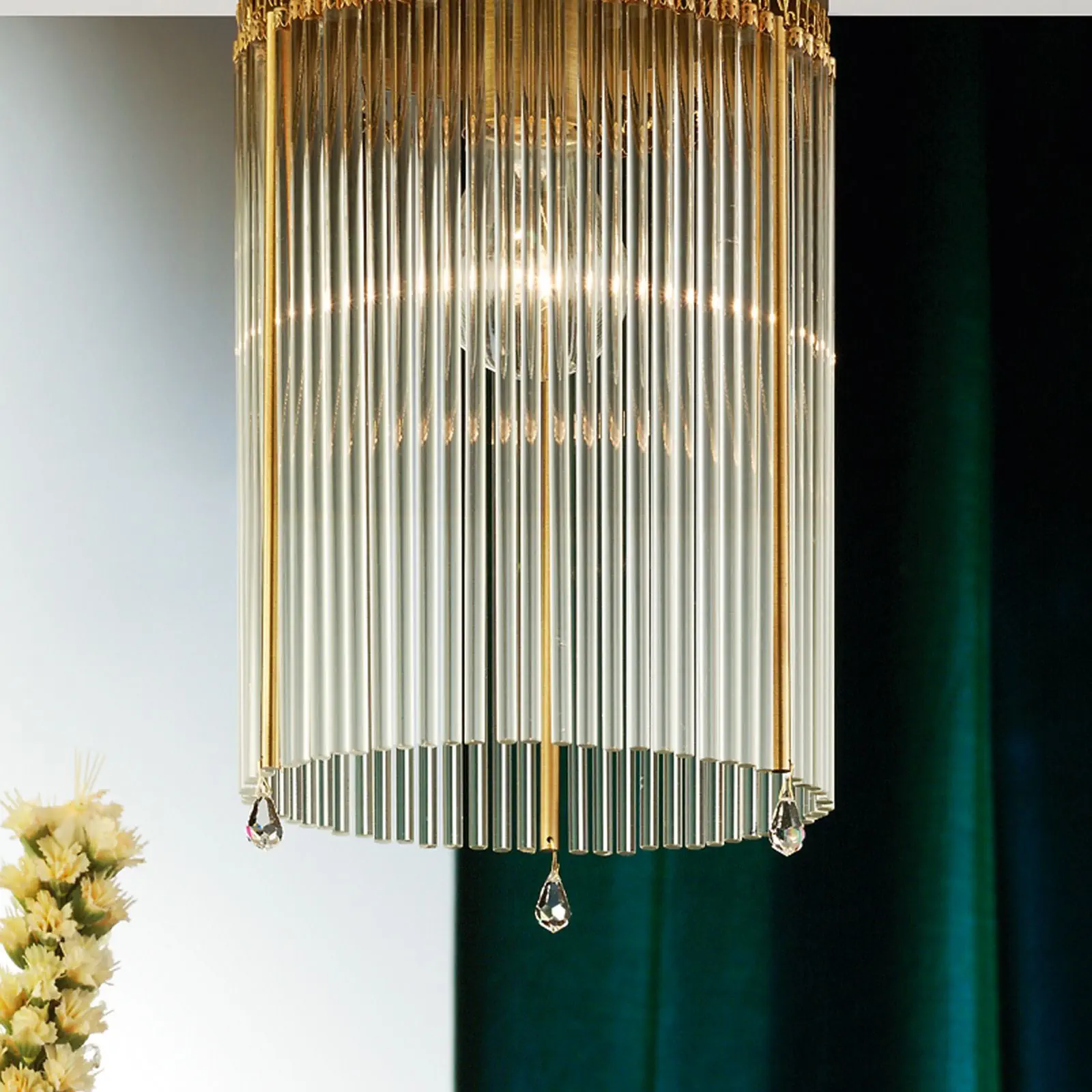 Plafonska lampa ADELE, antik mesing, sa staklenim štapićima, Ø 24 cm - 2