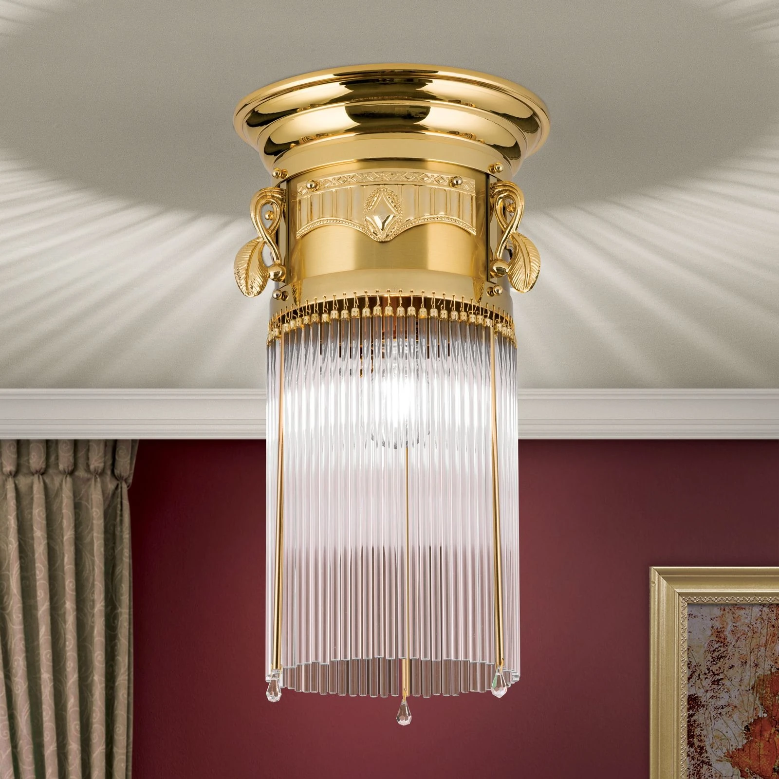 Plafonska lampa ADELE, 24-karatno pozlaćena, kristalni stakleni štapići, Ø 24 cm