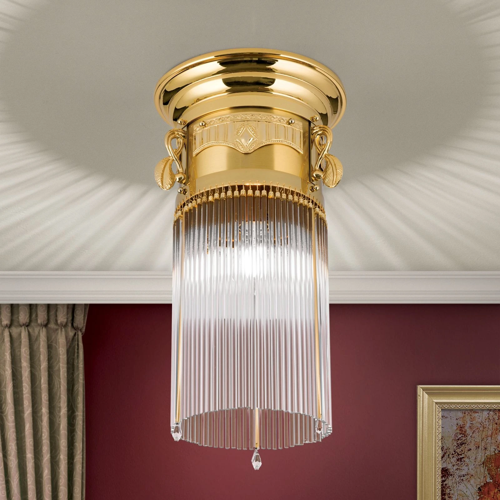 Plafonska lampa ADELE, 24-karatno pozlaćena, kristalni stakleni štapići, Ø 24 cm - 2