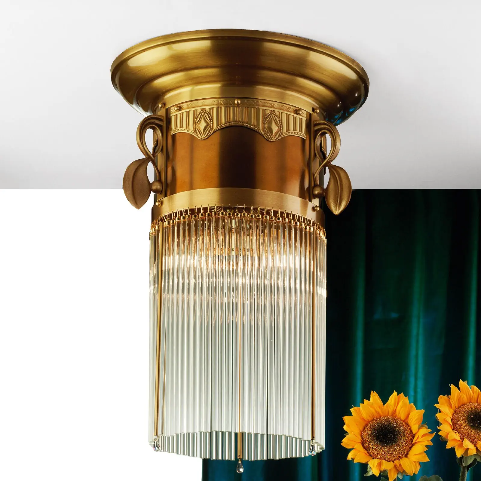 Plafonska lampa ADELE, antik mesing, sa staklenim štapićima, Ø 37 cm - 1