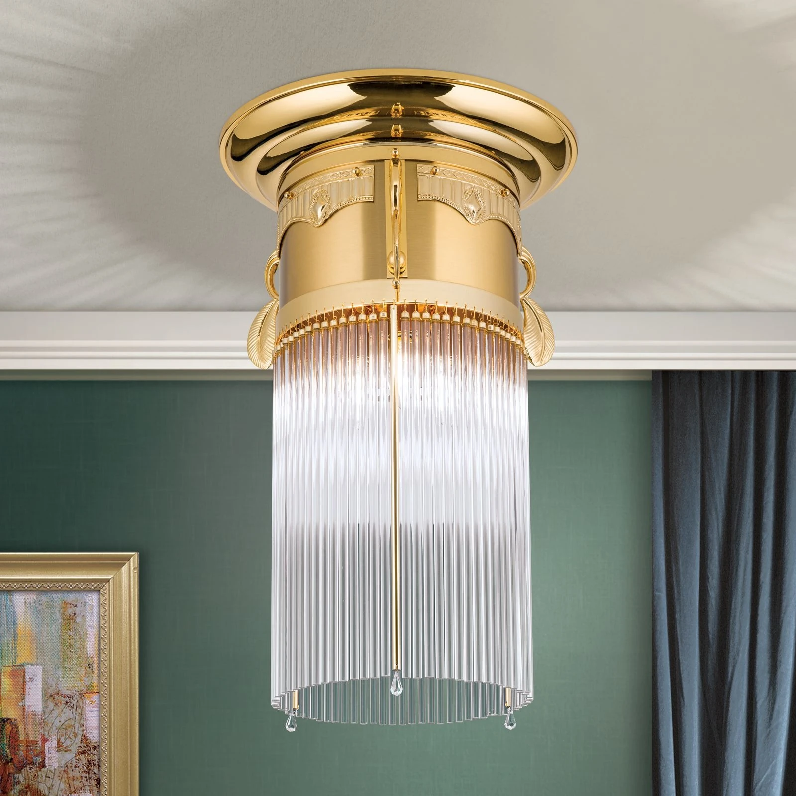 Plafonska lampa ADELE, 24-karatno pozlaćena, kristalni stakleni štapići, Ø 37 cm - 2