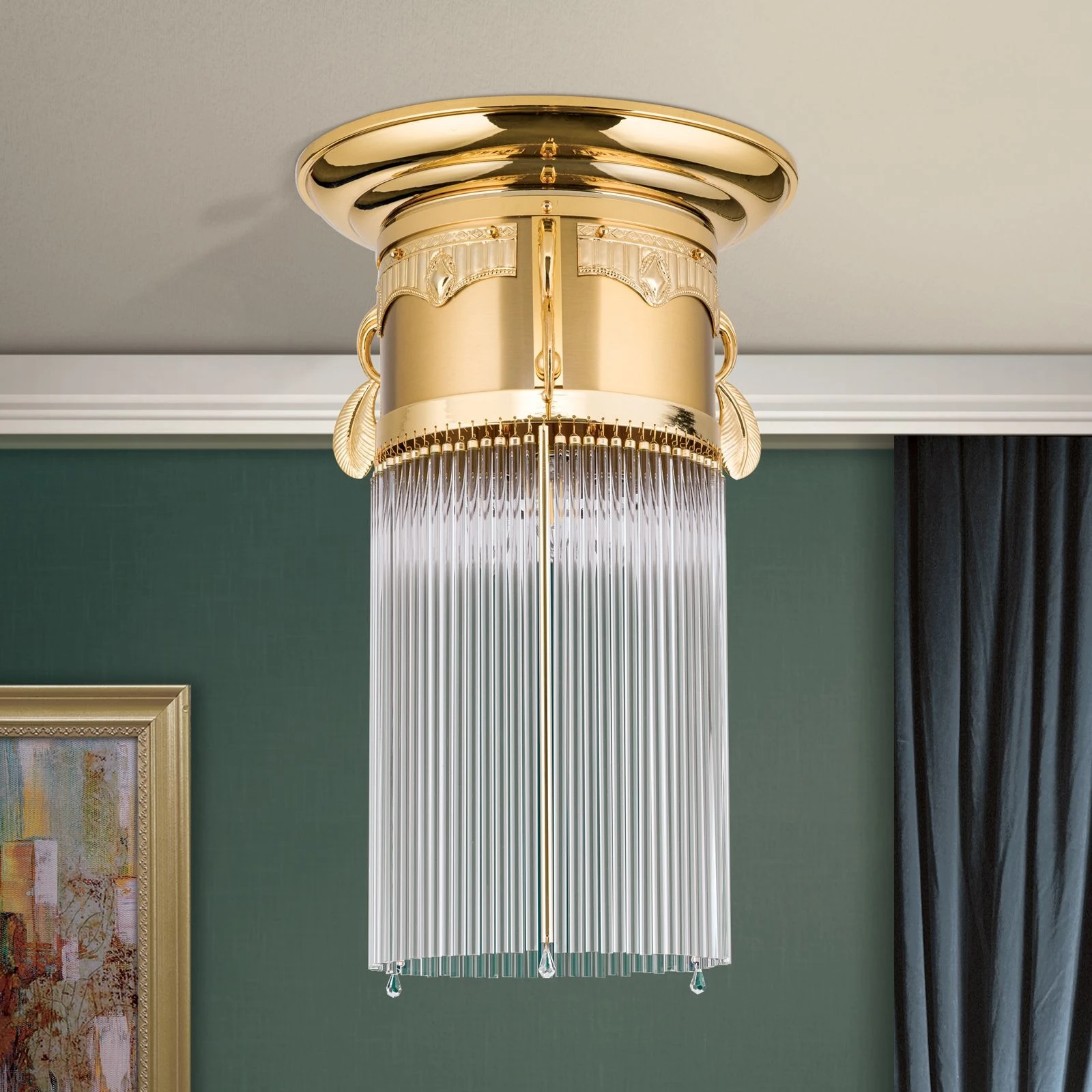 Plafonska lampa ADELE, 24-karatno pozlaćena, kristalni stakleni štapići, Ø 37 cm - 3