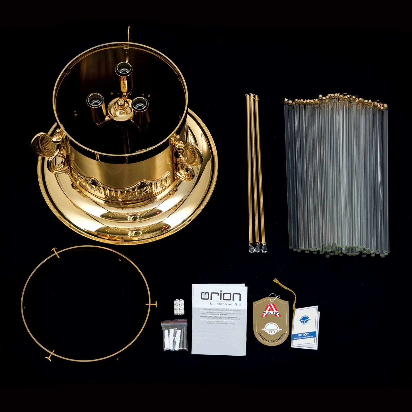 Plafonska lampa ADELE, 24-karatno pozlaćena, kristalni stakleni štapići, Ø 37 cm - 8