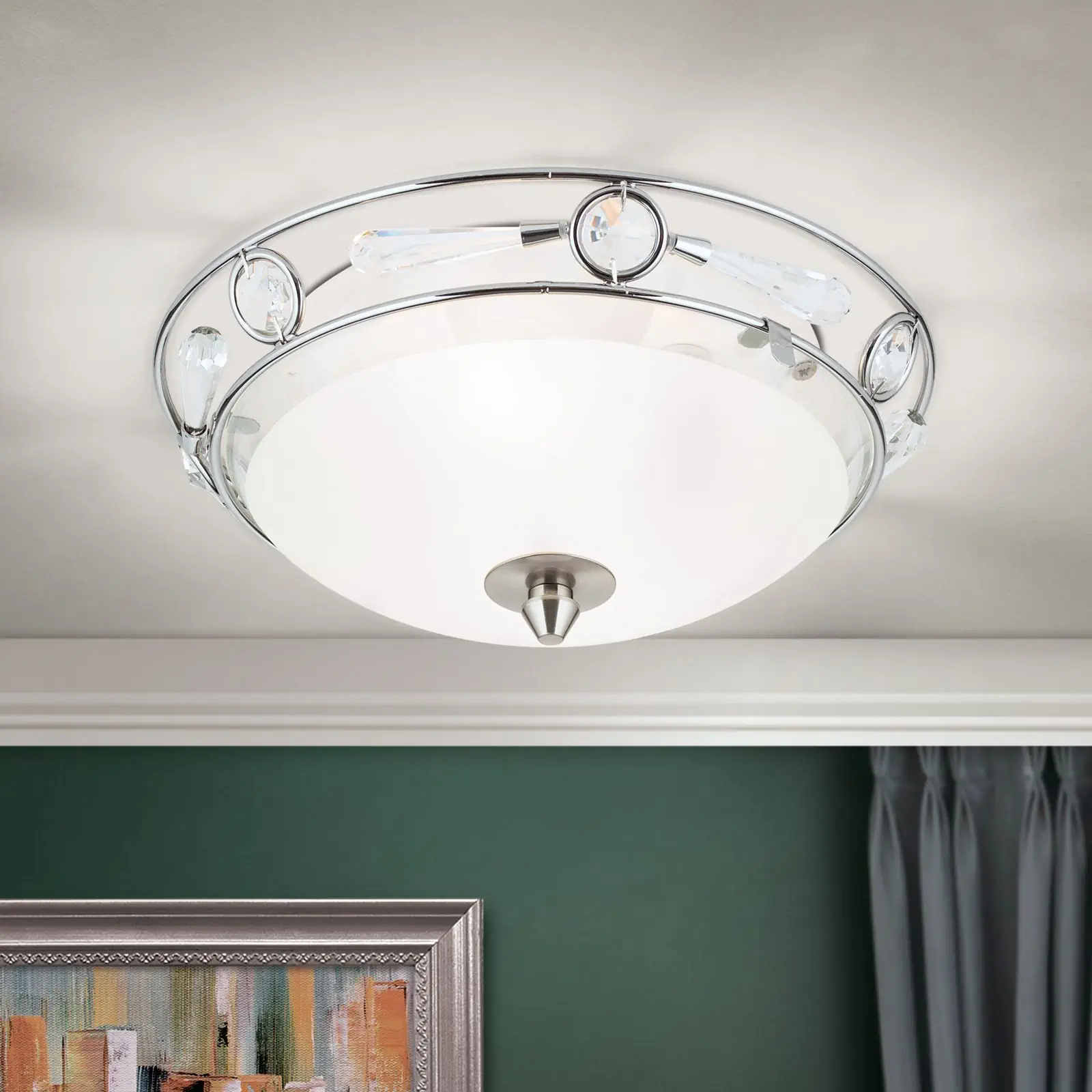 Plafonska lampa OPALDESIGN, satinirana, sa transparentnim mat staklom, Ø 25 cm - 1