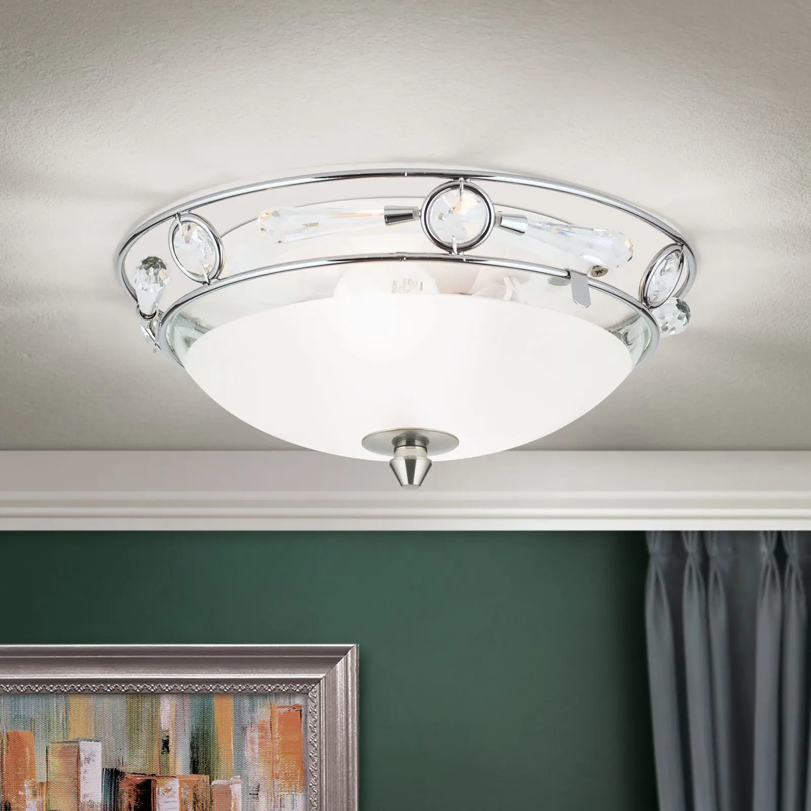 Plafonska lampa OPALDESIGN, satinirana, sa transparentnim mat staklom, Ø 25 cm - 2