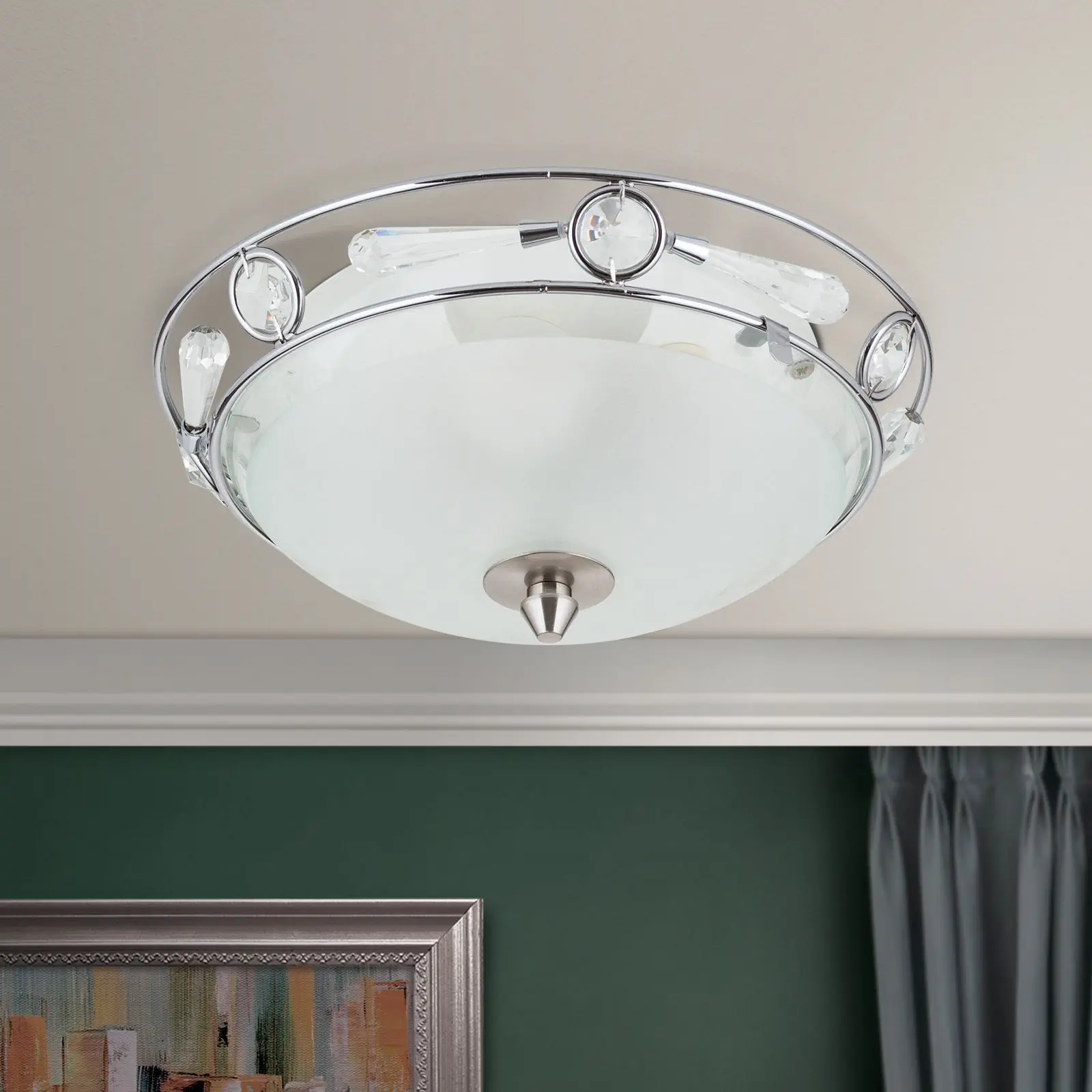 Plafonska lampa OPALDESIGN, satinirana, sa transparentnim mat staklom, Ø 25 cm - 3