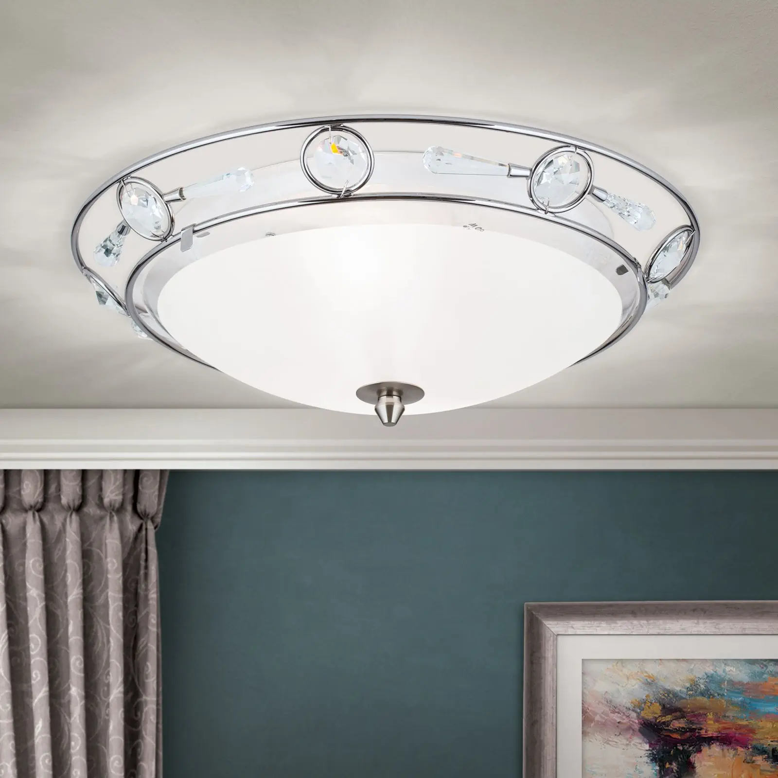 Plafonska lampa OPALDESIGN, satinirana, sa transparentnim mat staklom, Ø 38 cm - 1