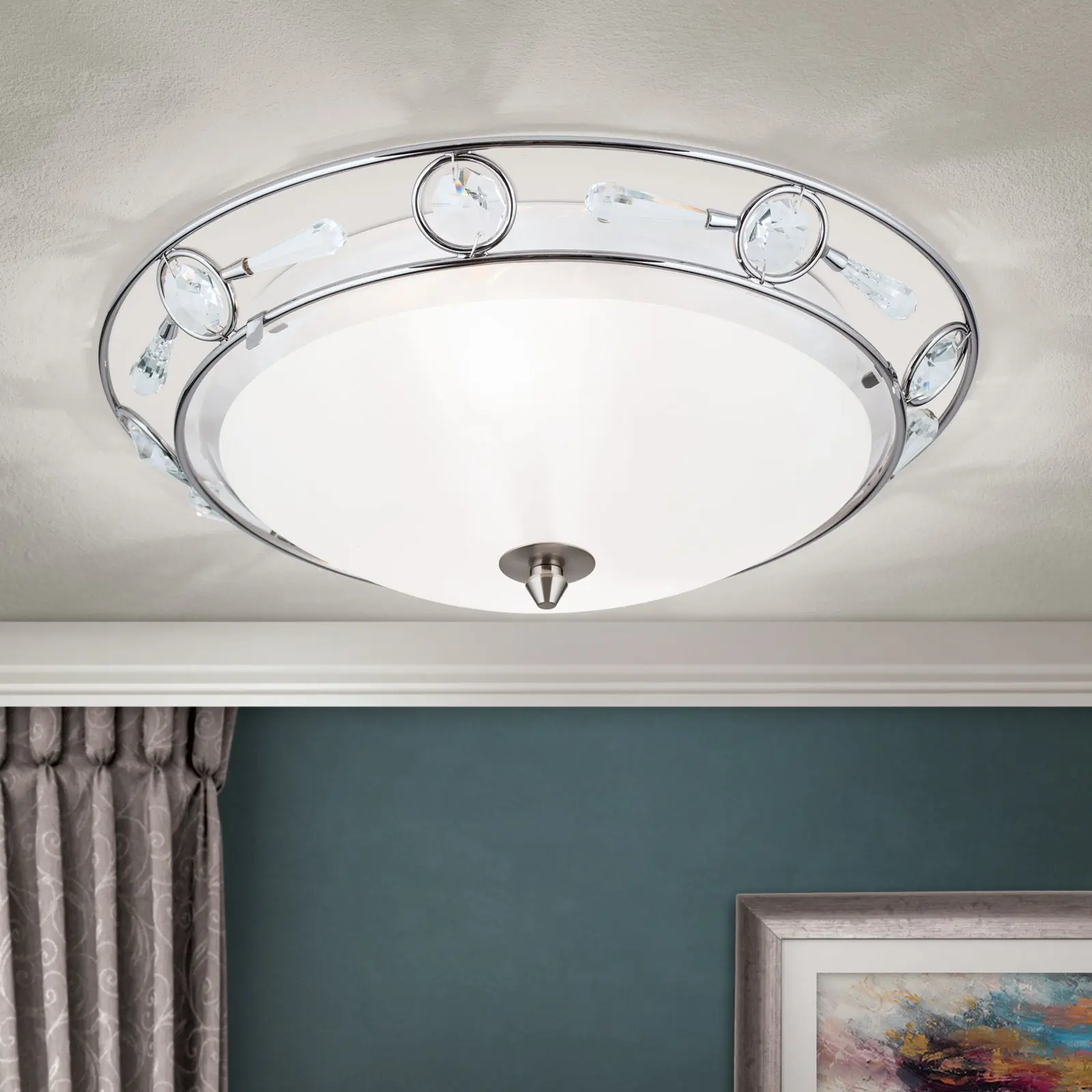 Plafonska lampa OPALDESIGN, satinirana, sa transparentnim mat staklom, Ø 38 cm - 2