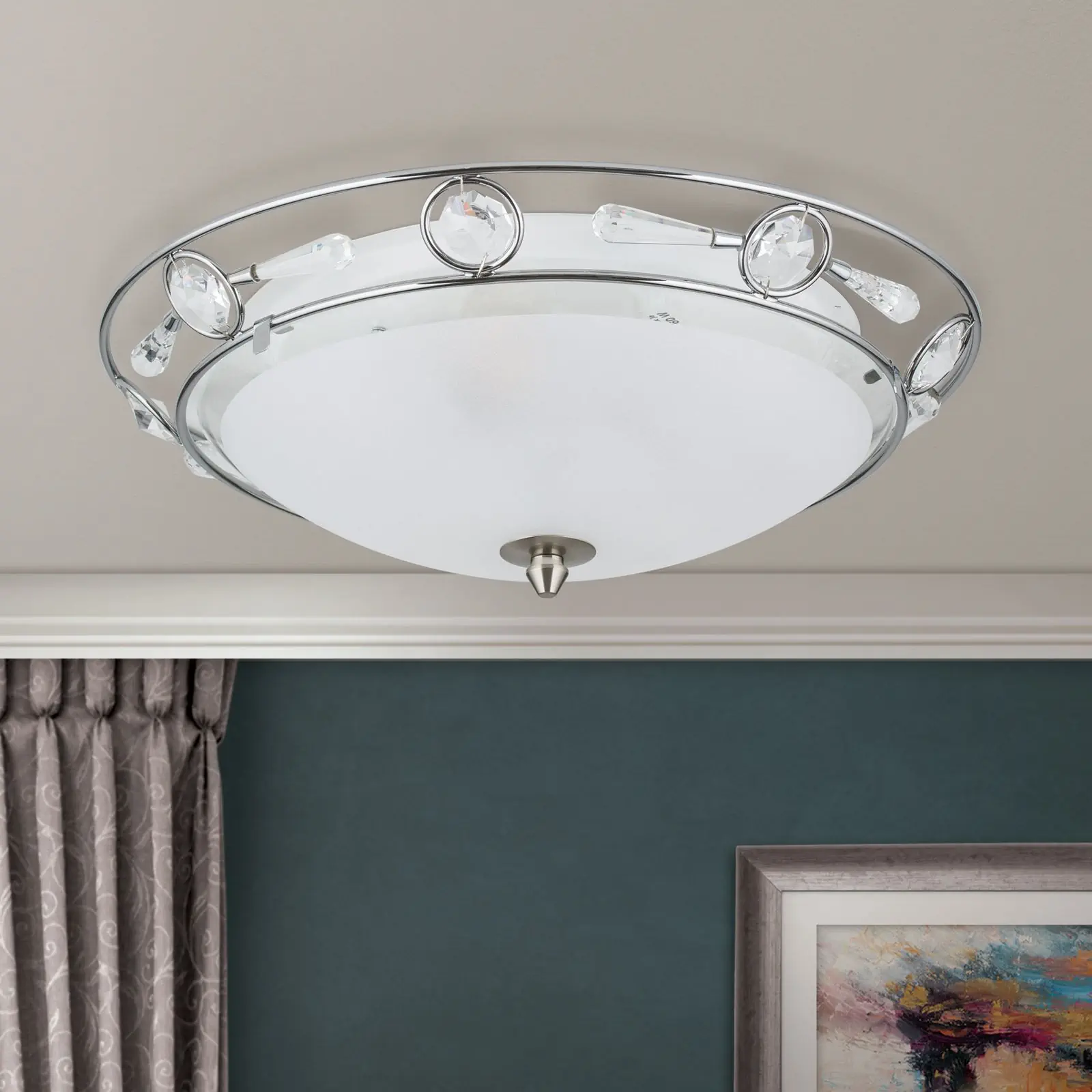 Plafonska lampa OPALDESIGN, satinirana, sa transparentnim mat staklom, Ø 38 cm - 3