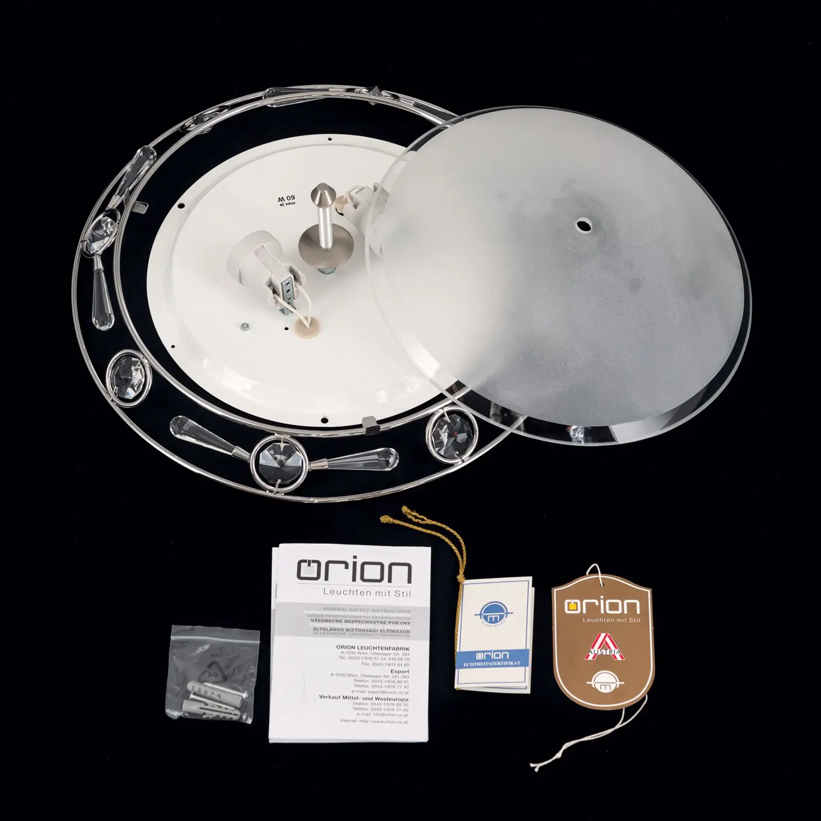 Plafonska lampa OPALDESIGN, satinirana, sa transparentnim mat staklom, Ø 38 cm - 8