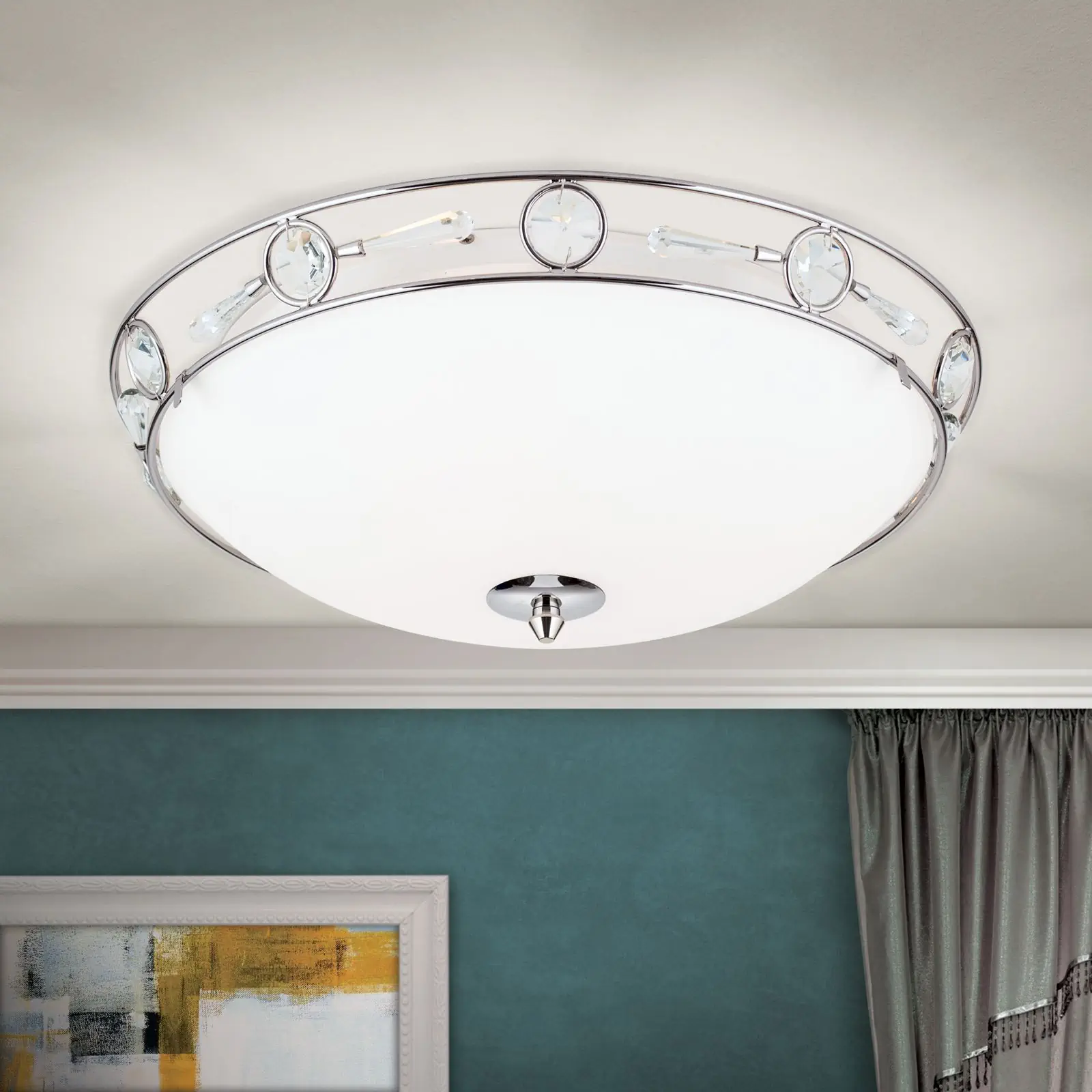 Plafonska lampa OPALDESIGN, satinirana, sa opal-mat staklom, Ø 45 cm - 1