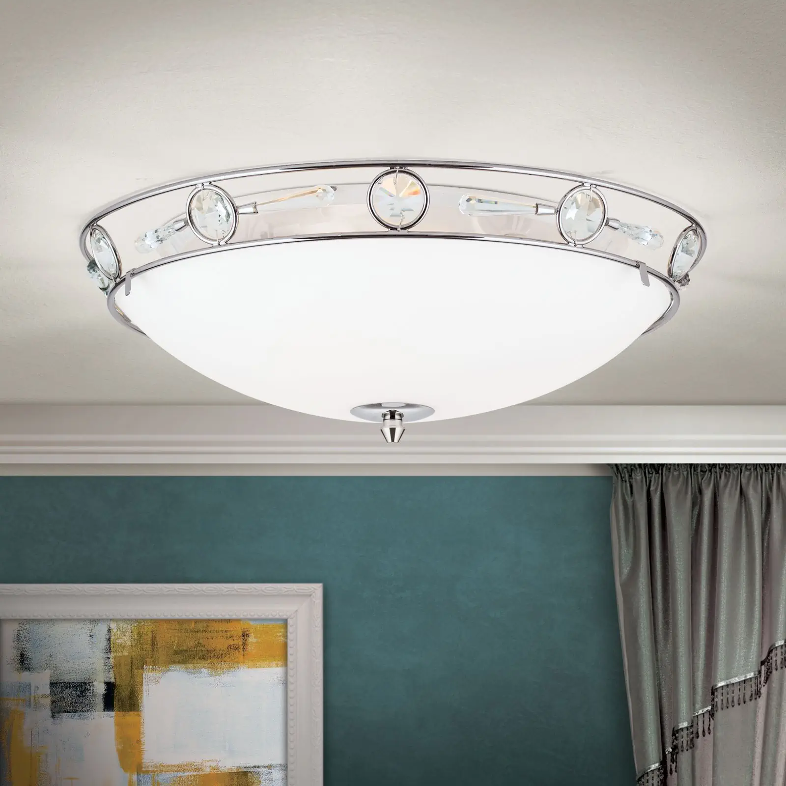 Plafonska lampa OPALDESIGN, satinirana, sa opal-mat staklom, Ø 45 cm - 2