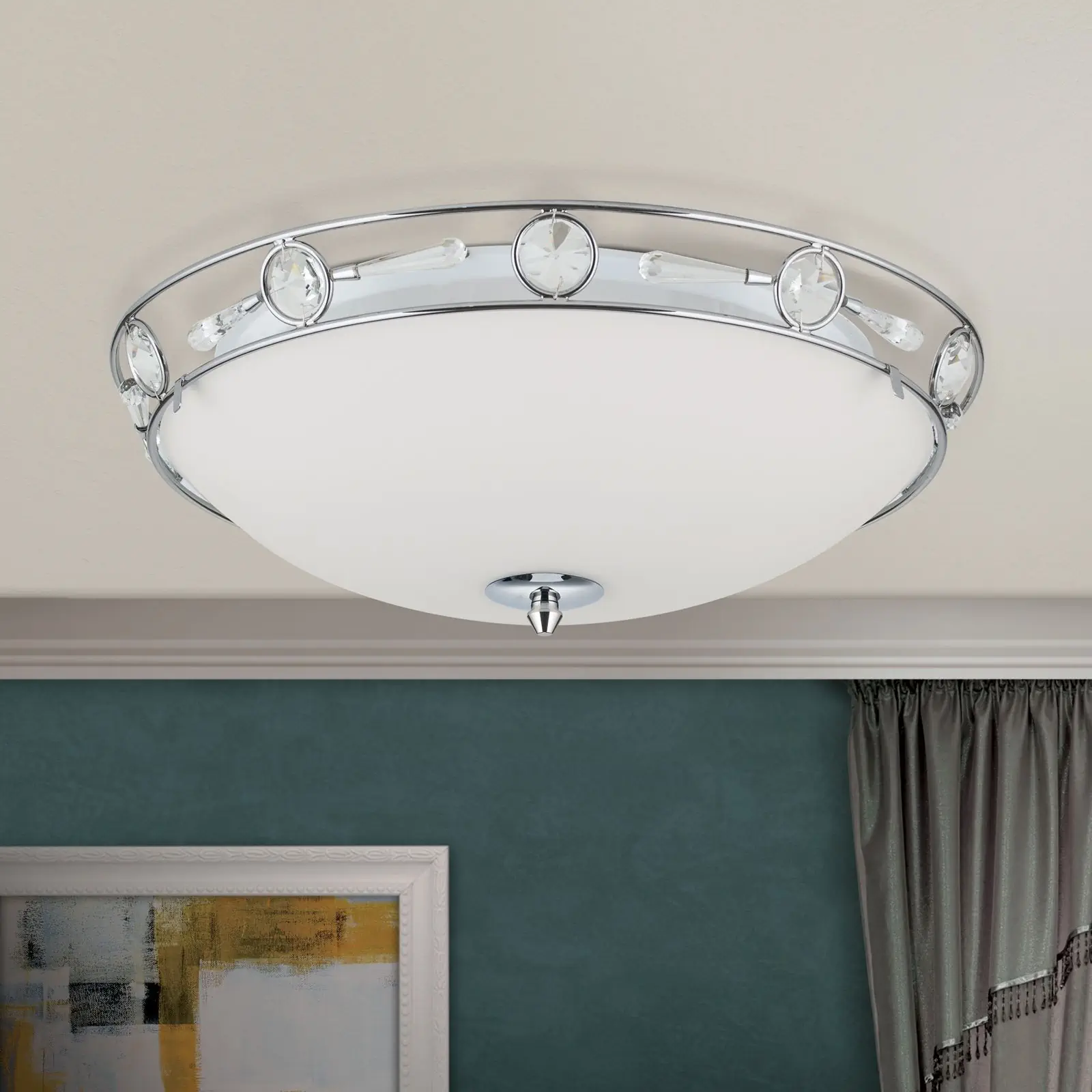 Plafonska lampa OPALDESIGN, satinirana, sa opal-mat staklom, Ø 45 cm - 3