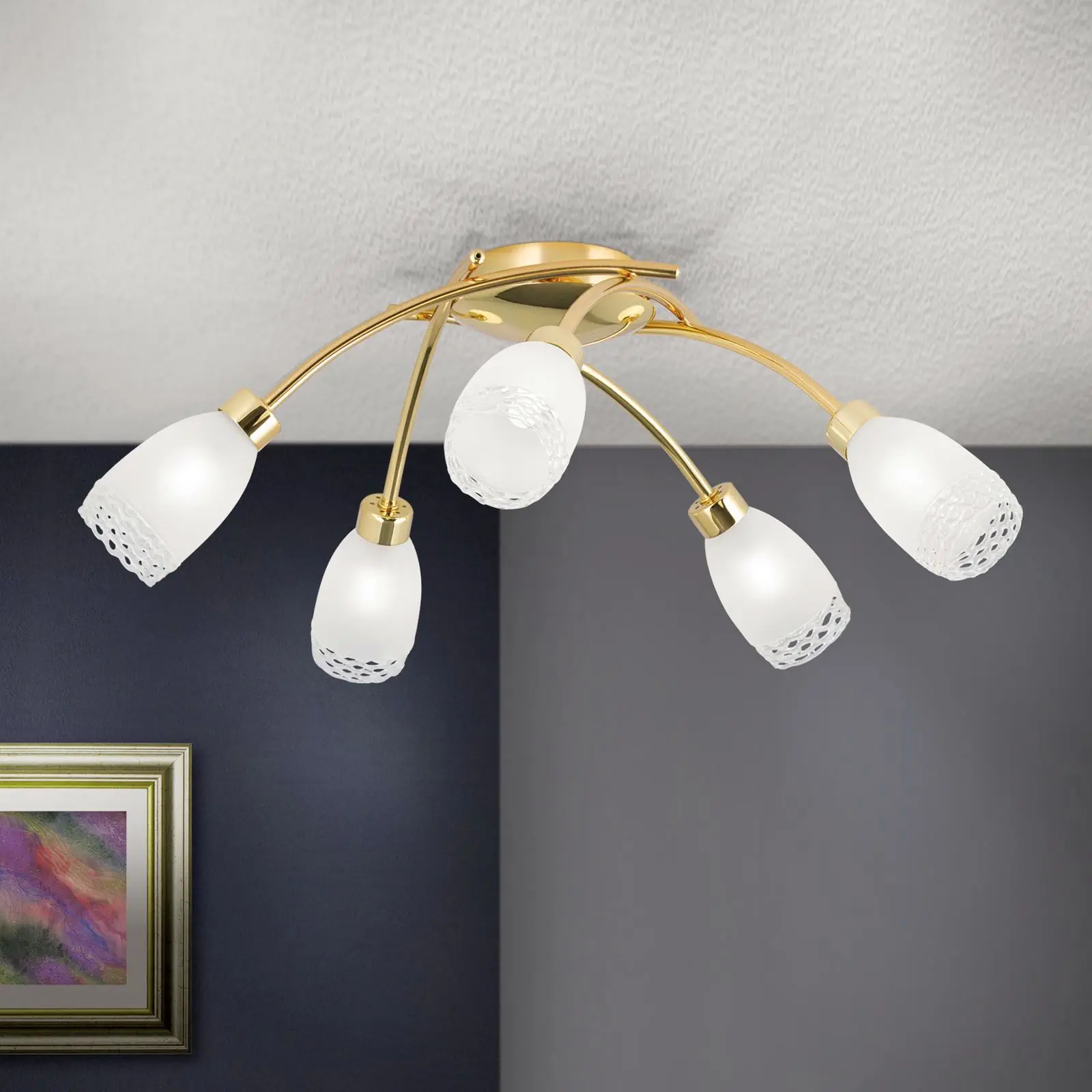 Plafonska lampa CARLA, sa 5 izvora svetla, sjajni mesing - 2