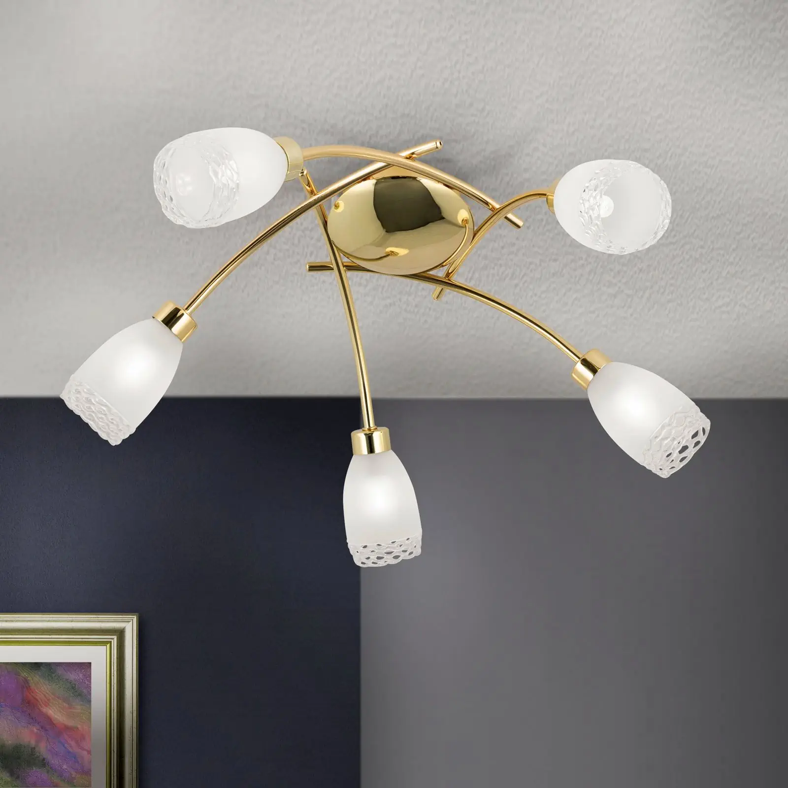 Plafonska lampa CARLA, sa 5 izvora svetla, sjajni mesing - 3