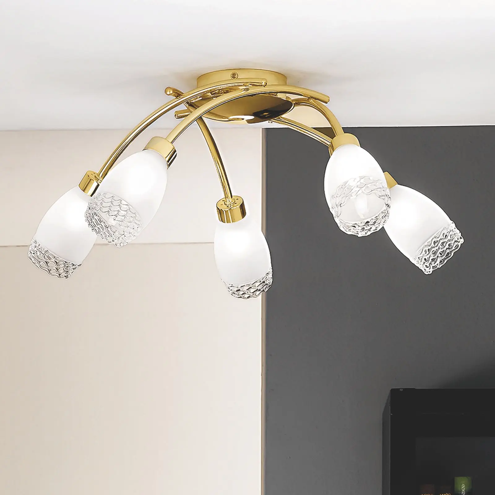 Plafonska lampa CARLA, sa 5 izvora svetla, sjajni mesing - 9