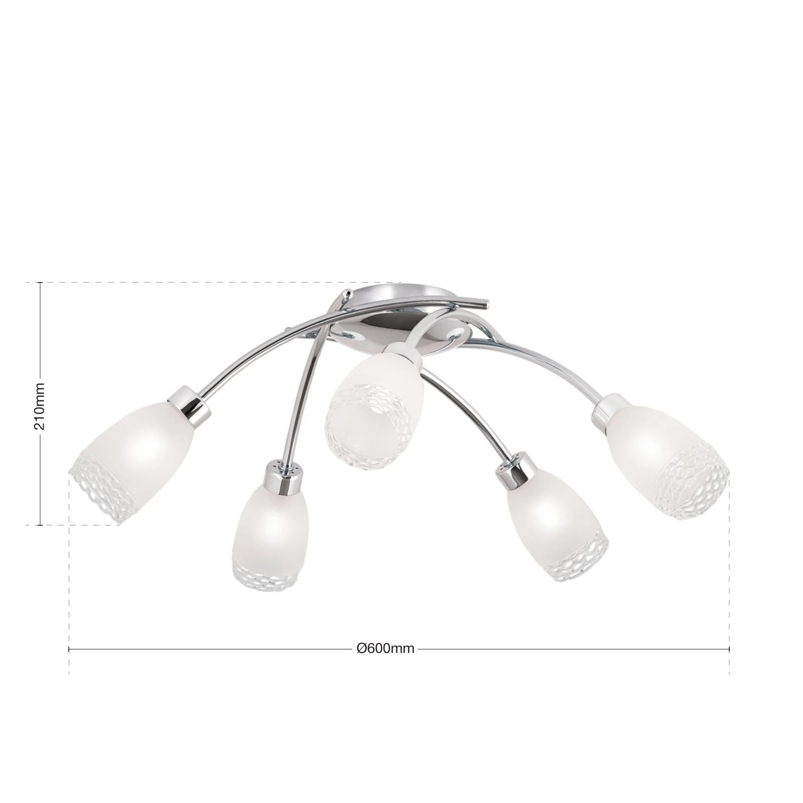 Plafonska lampa CARLA, 5 izvora svetla, hrom, satenirano staklo - 7