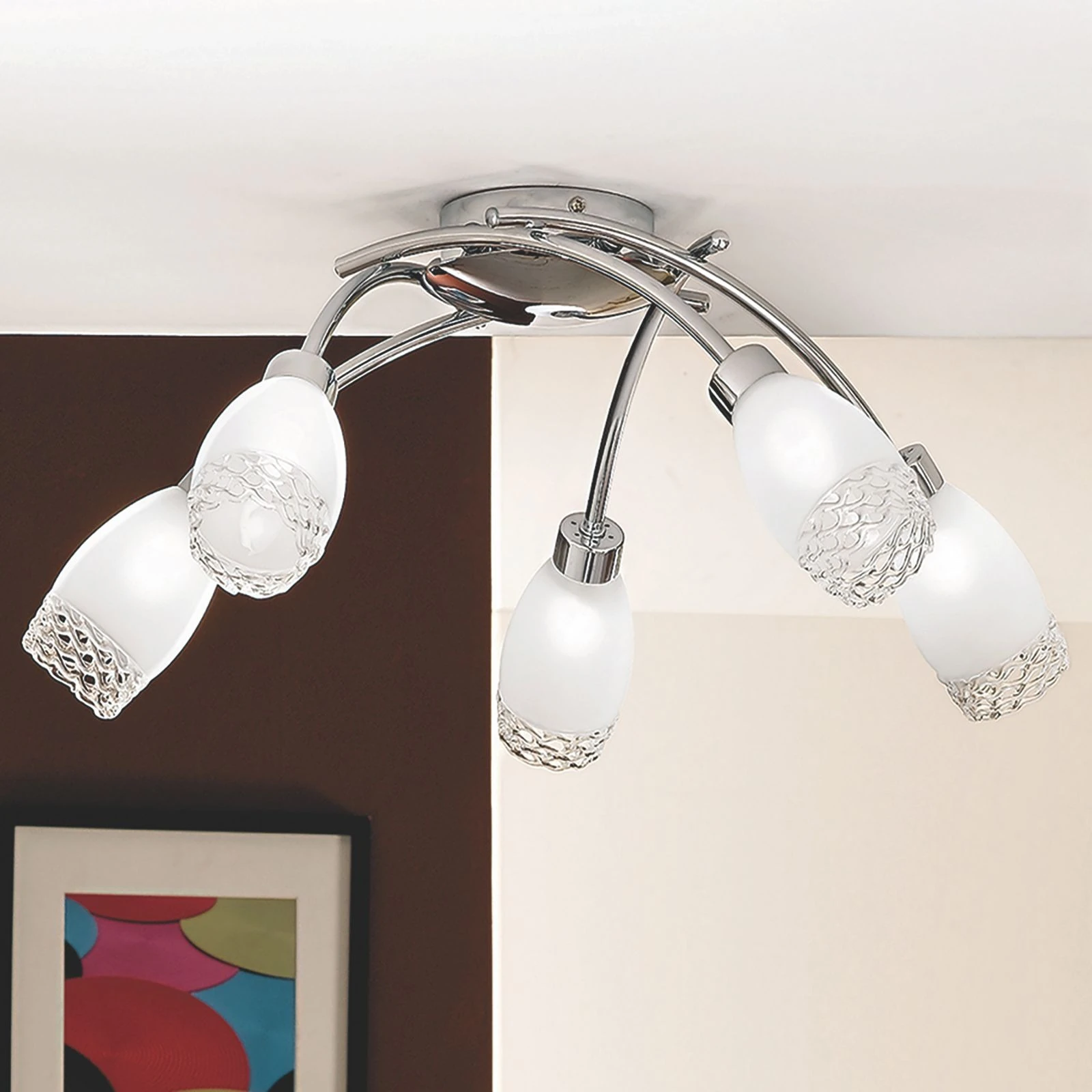 Plafonska lampa CARLA, 5 izvora svetla, hrom, satenirano staklo - 9