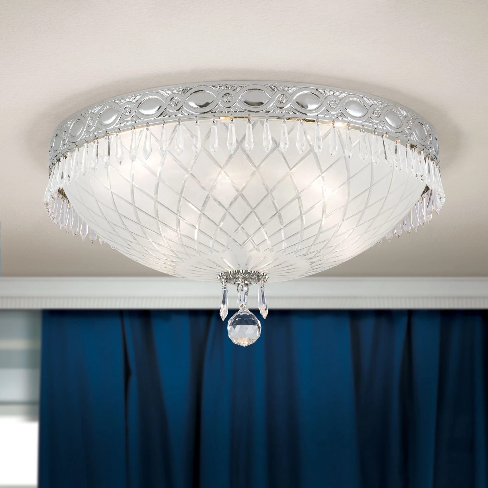 Plafonska lampa EMPIRE CRYSTAL, antik srebro, saten staklo, Ø 45 cm - 1