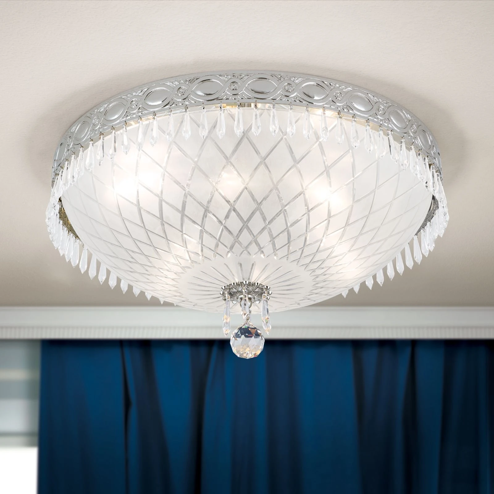 Plafonska lampa EMPIRE CRYSTAL, antik srebro, saten staklo, Ø 45 cm - 2
