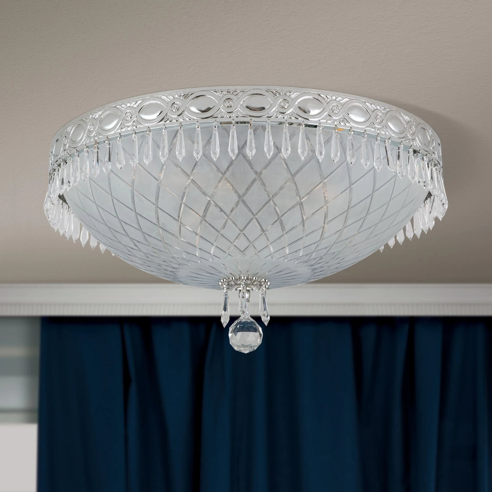 Plafonska lampa EMPIRE CRYSTAL, antik srebro, saten staklo, Ø 45 cm - 3