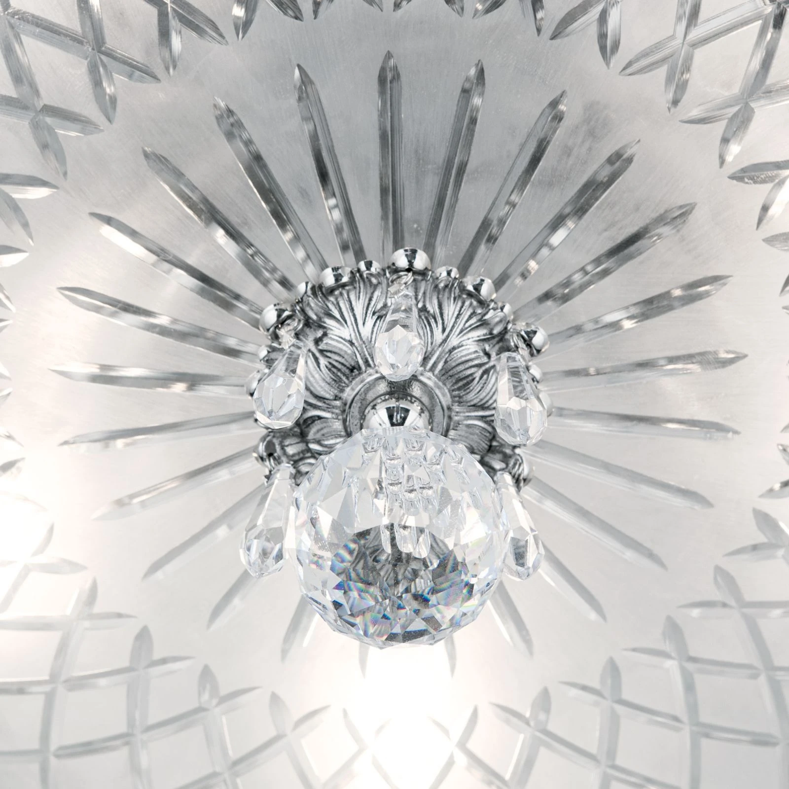 Plafonska lampa EMPIRE CRYSTAL, antik srebro, saten staklo, Ø 45 cm - 5