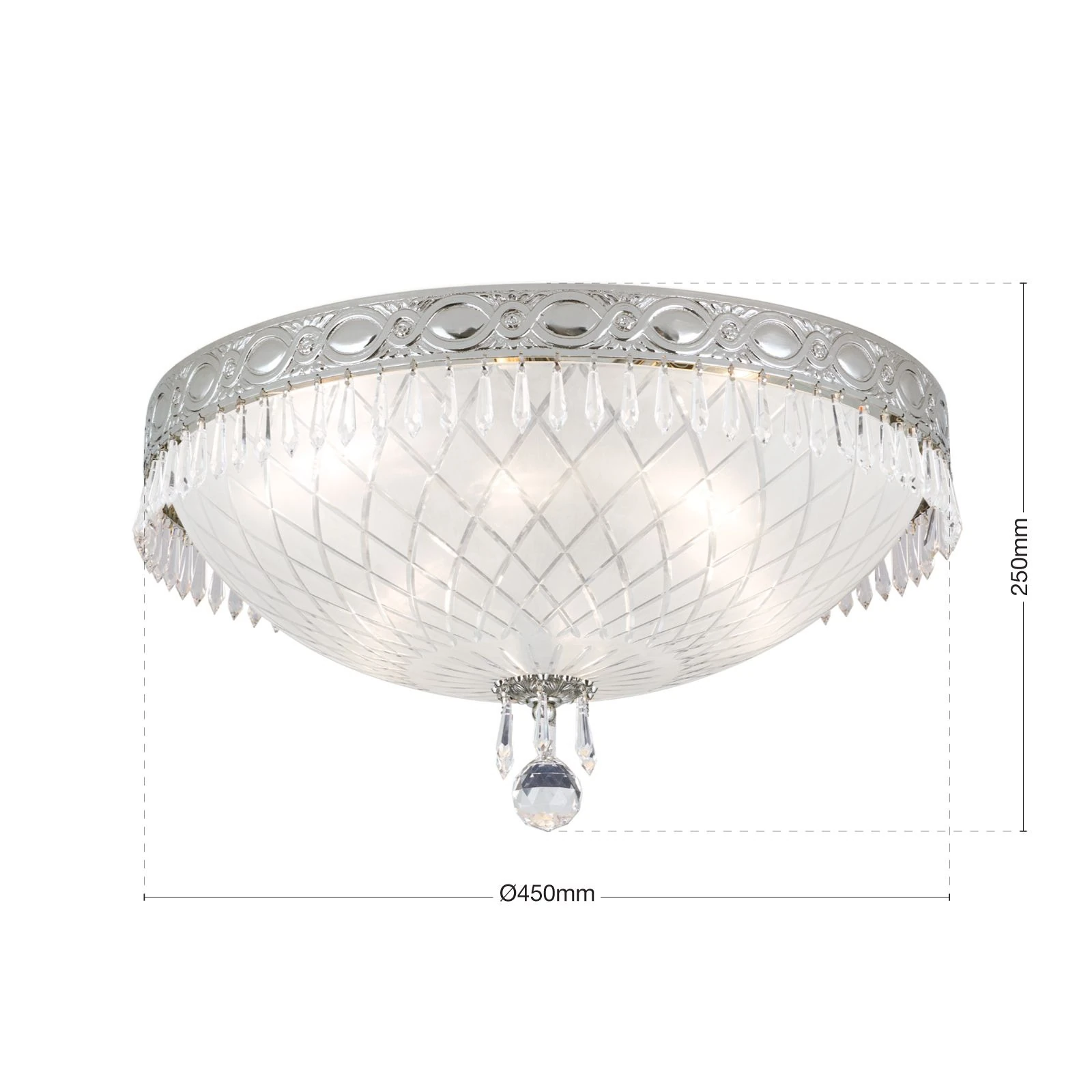 Plafonska lampa EMPIRE CRYSTAL, antik srebro, saten staklo, Ø 45 cm - 7