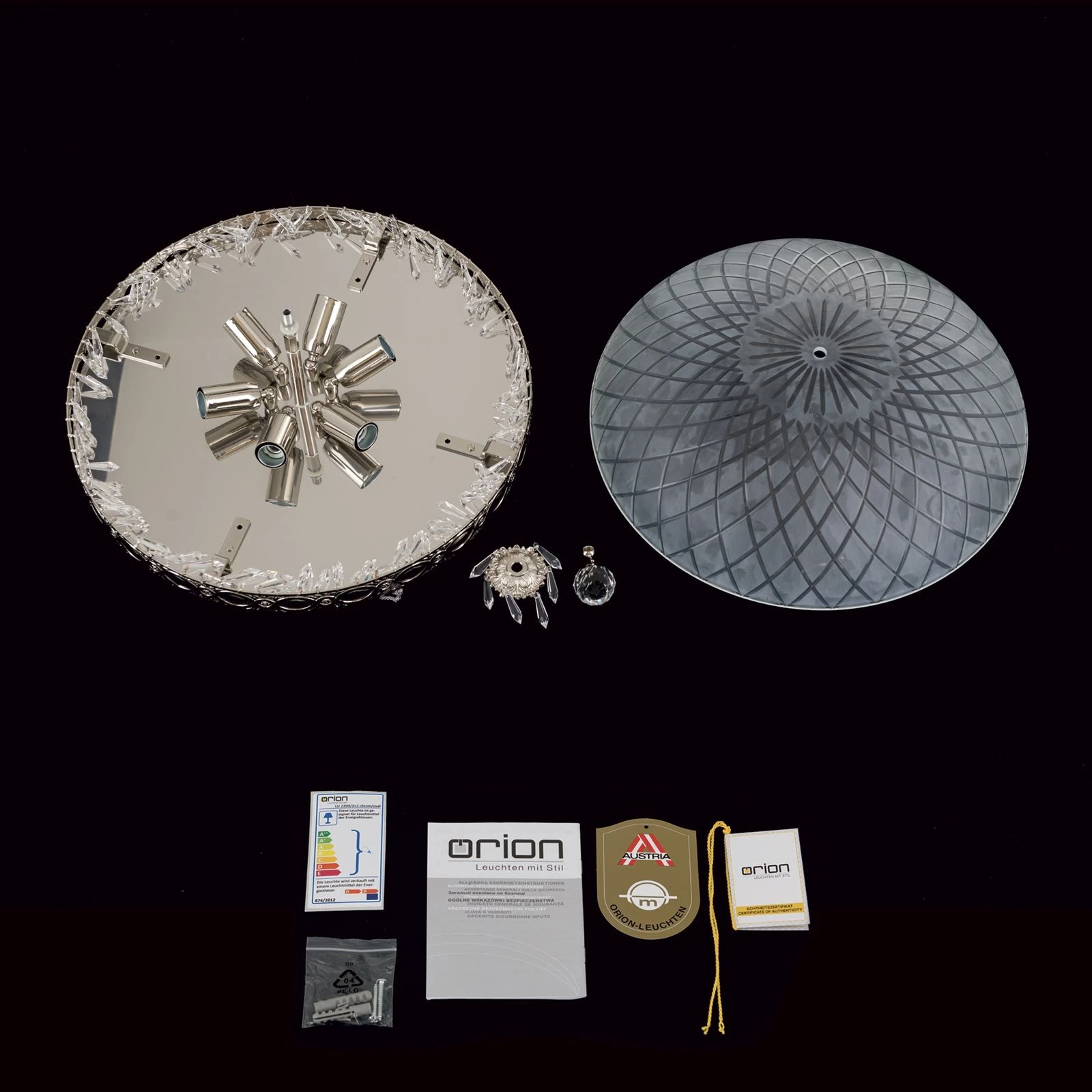 Plafonska lampa EMPIRE CRYSTAL, antik srebro, saten staklo, Ø 45 cm - 8