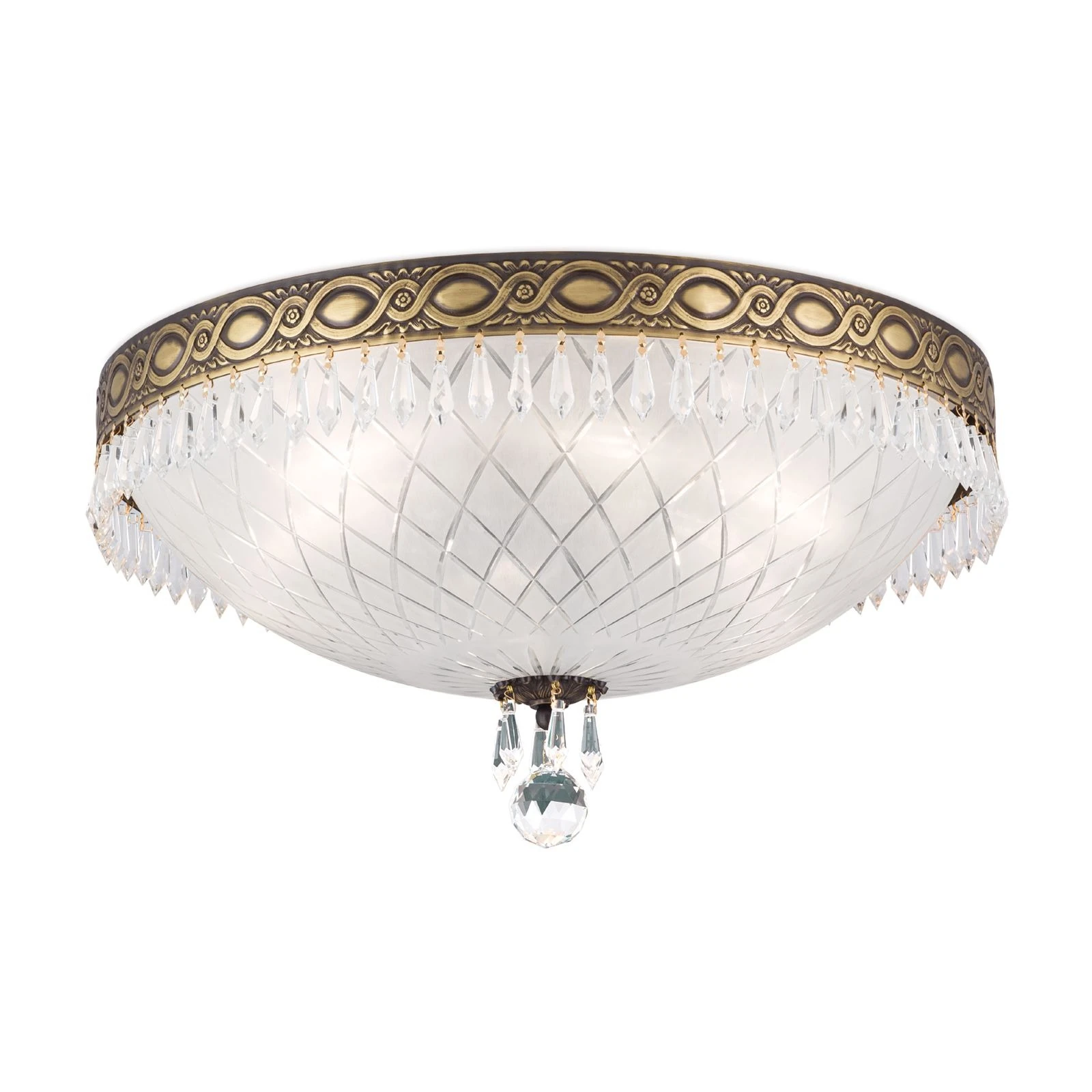 Plafonska lampa EMPIRE CRYSTAL, antik mesing, saten staklo, Ø 45 cm - 4