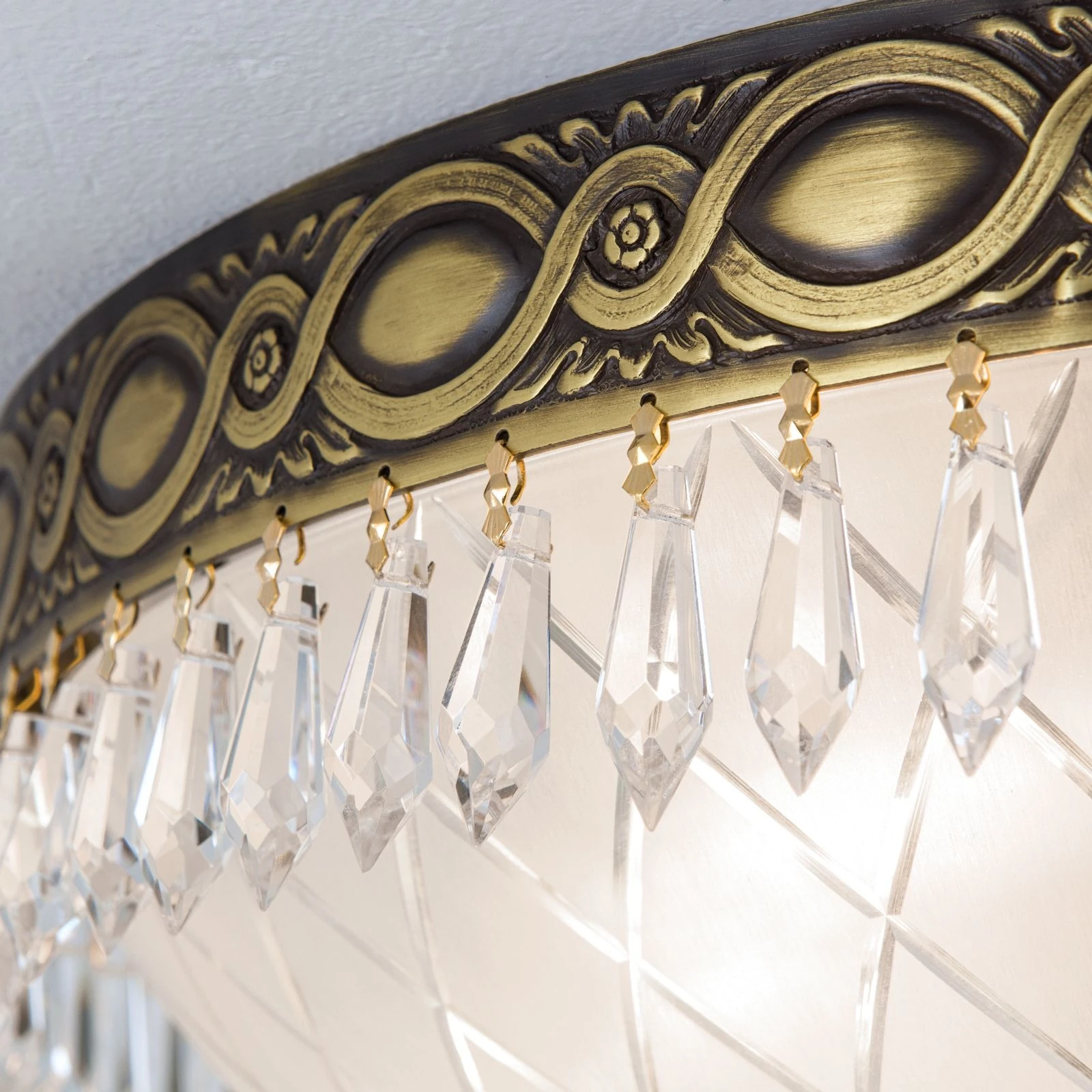 Plafonska lampa EMPIRE CRYSTAL, antik mesing, saten staklo, Ø 45 cm - 5